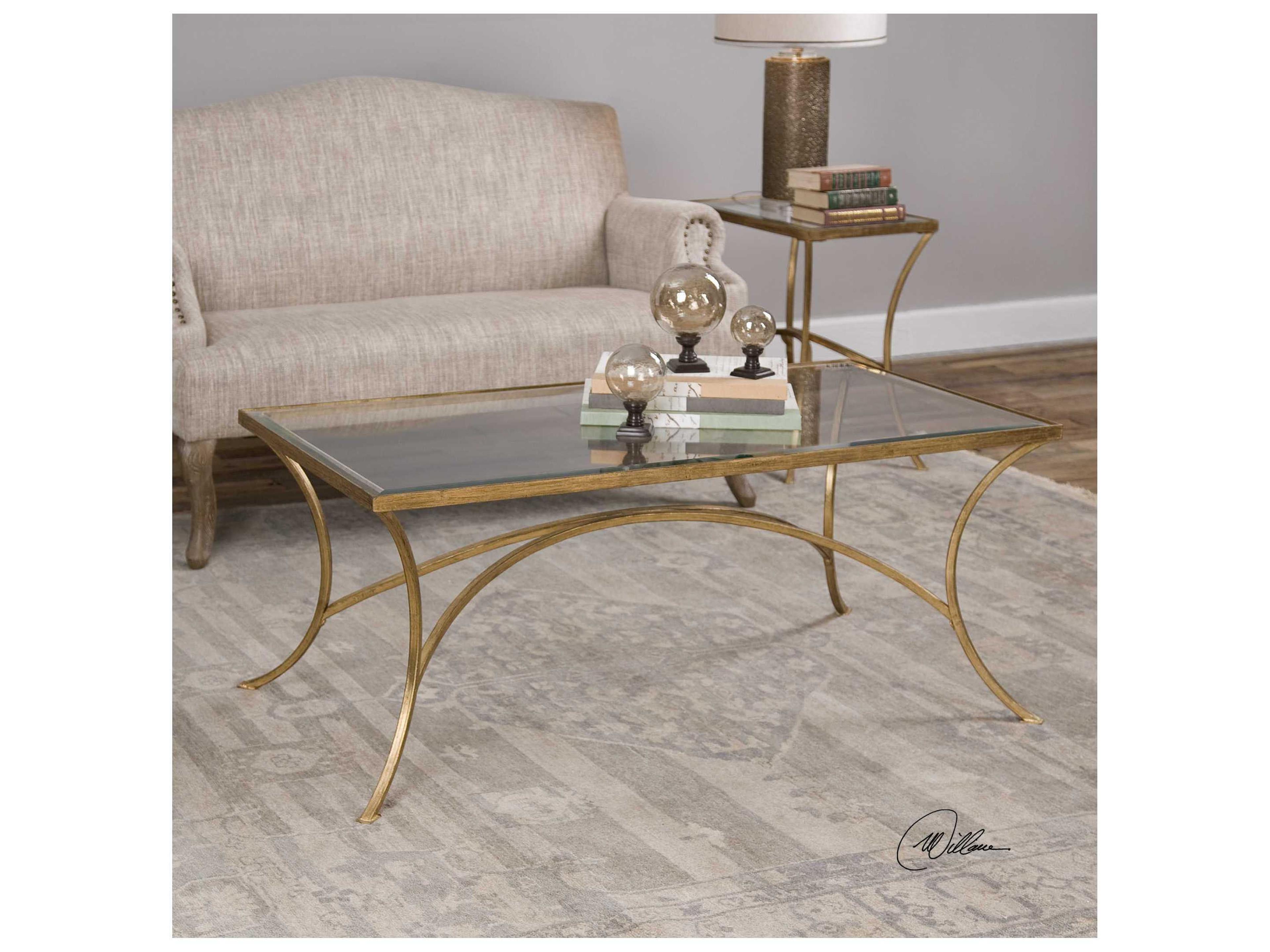 Uttermost Alayna Rectangular Glass Antique Gold Leaf Coffee Table