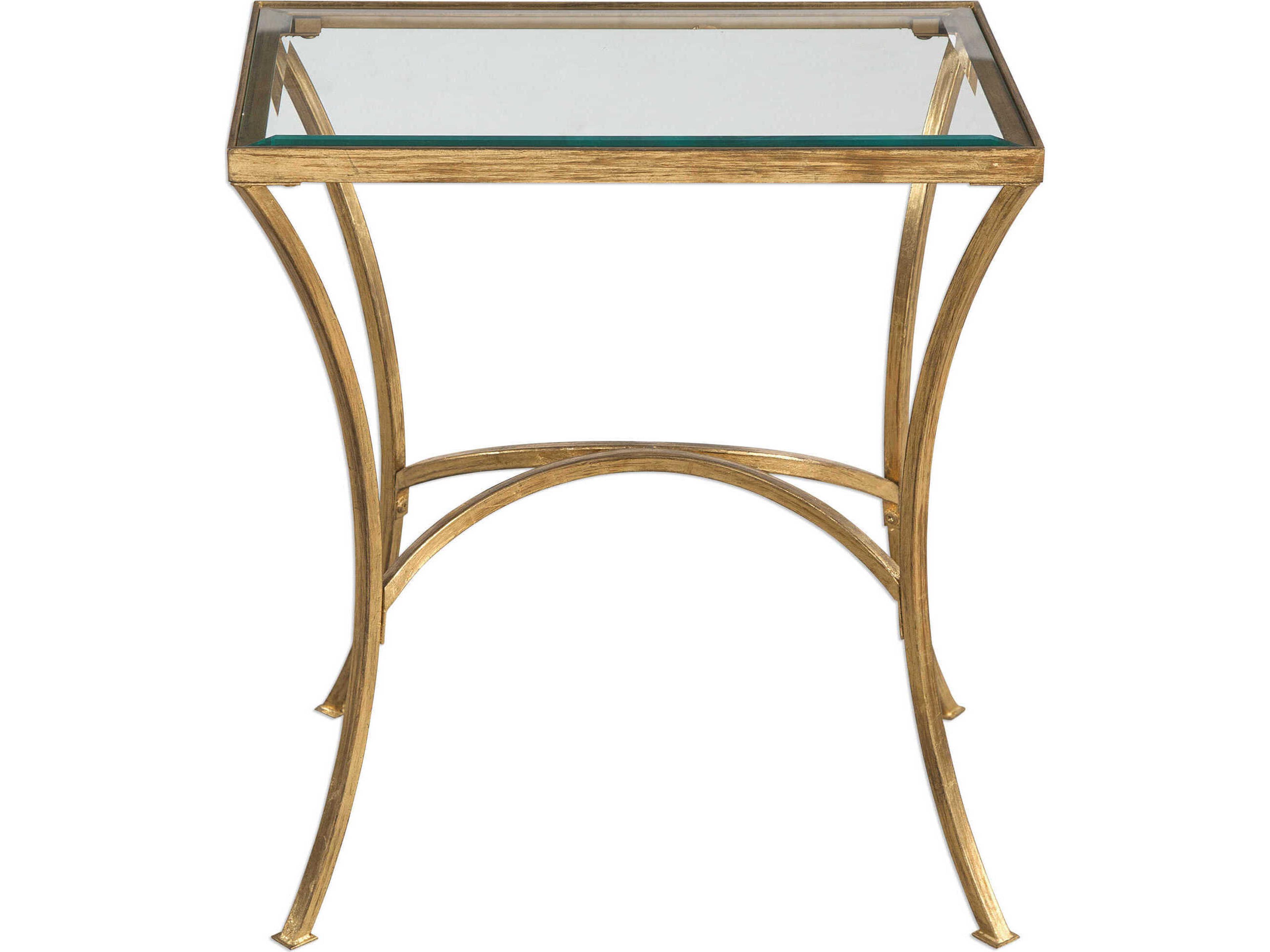 Alayna Rectangular Glass Antique Gold Leaf End Table