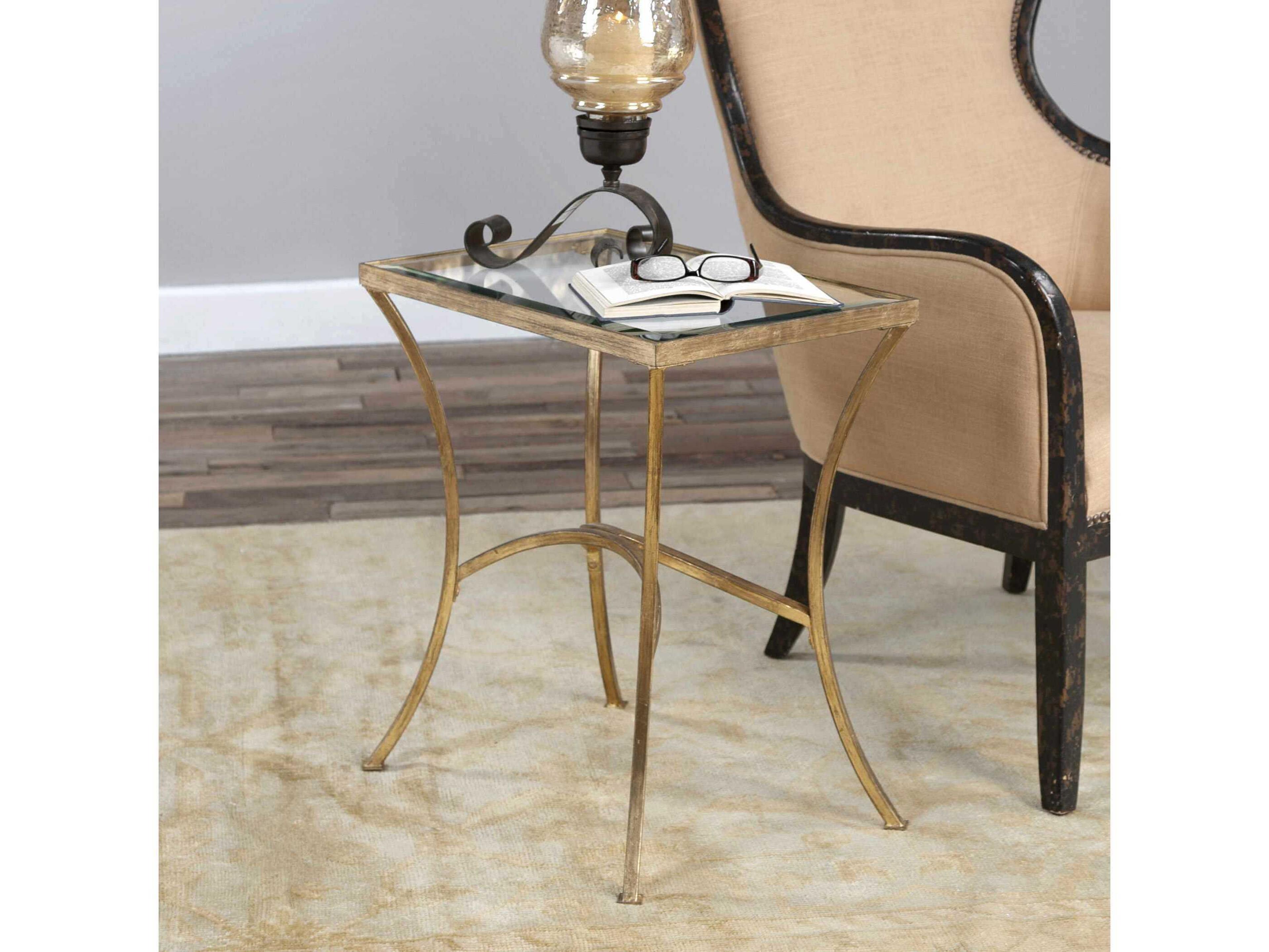 Uttermost Alayna Rectangular Glass Antique Gold Leaf End Table