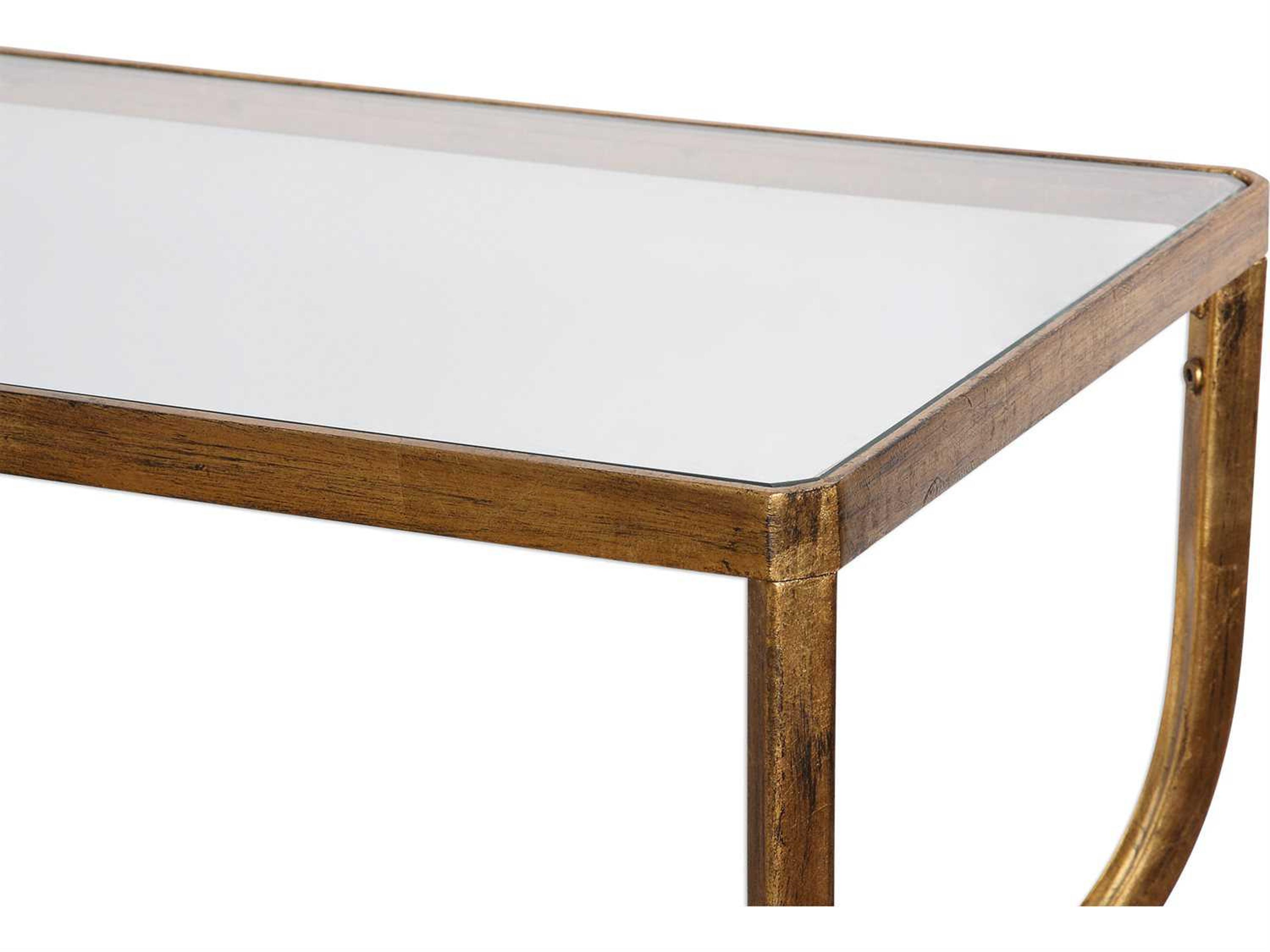 Uttermost Matthew Williams Deline Rectangular Glass Antiqued Gold Console Table
