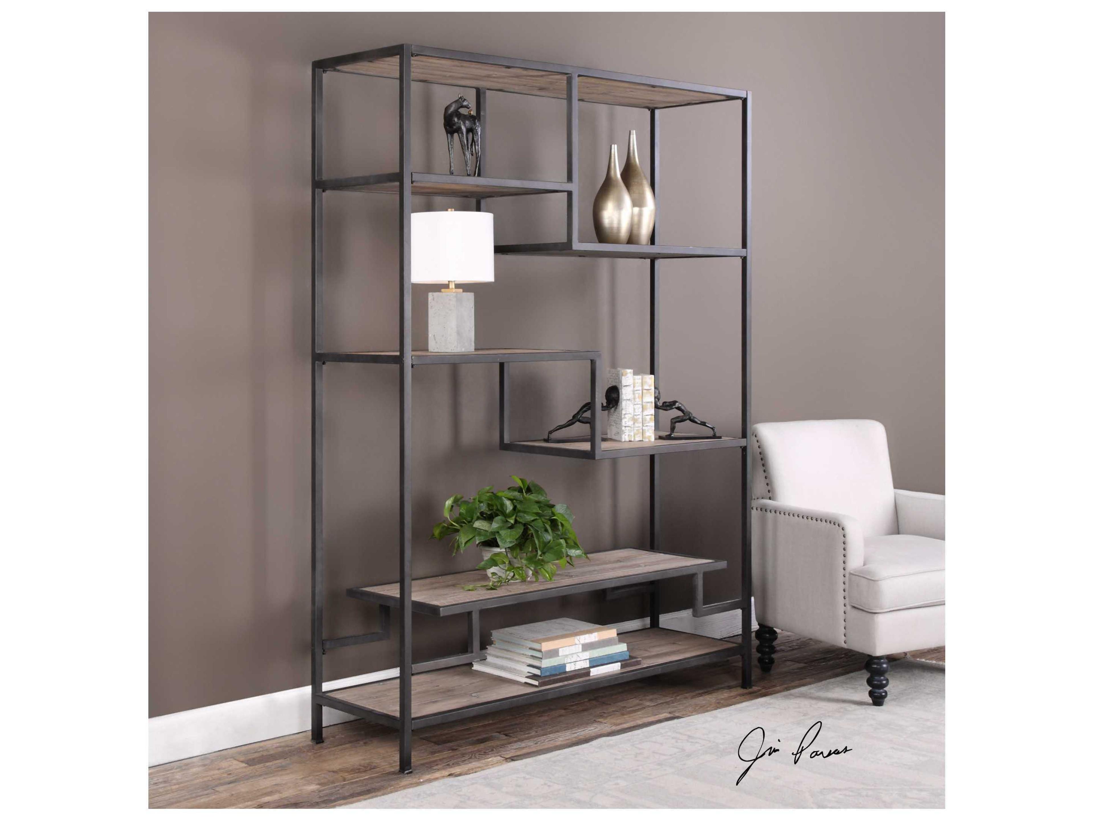 Uttermost Sherwin Aged Black Industrial Etagere