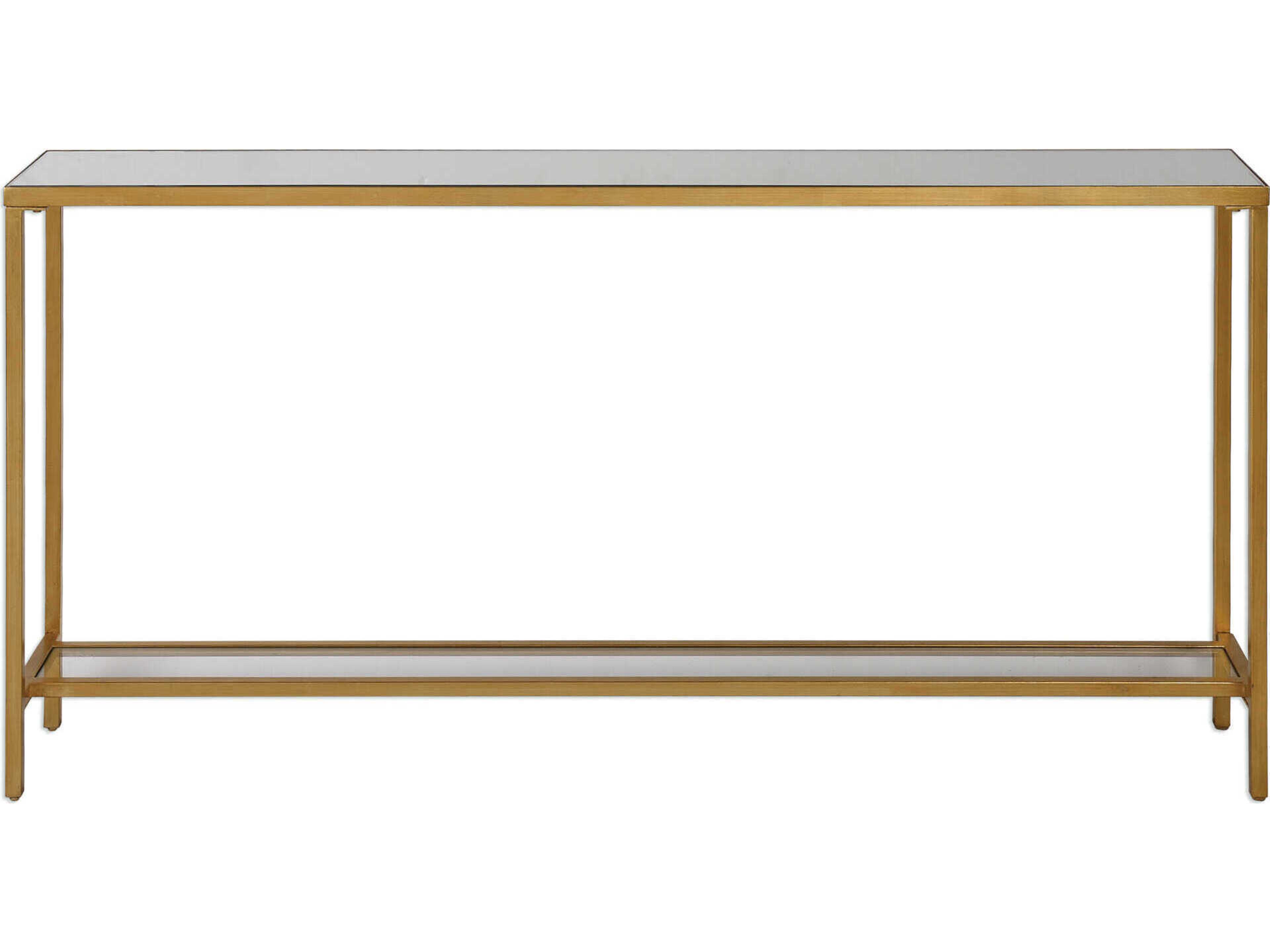 Hayley Rectangular Glass Antique Gold Leaf Console Table