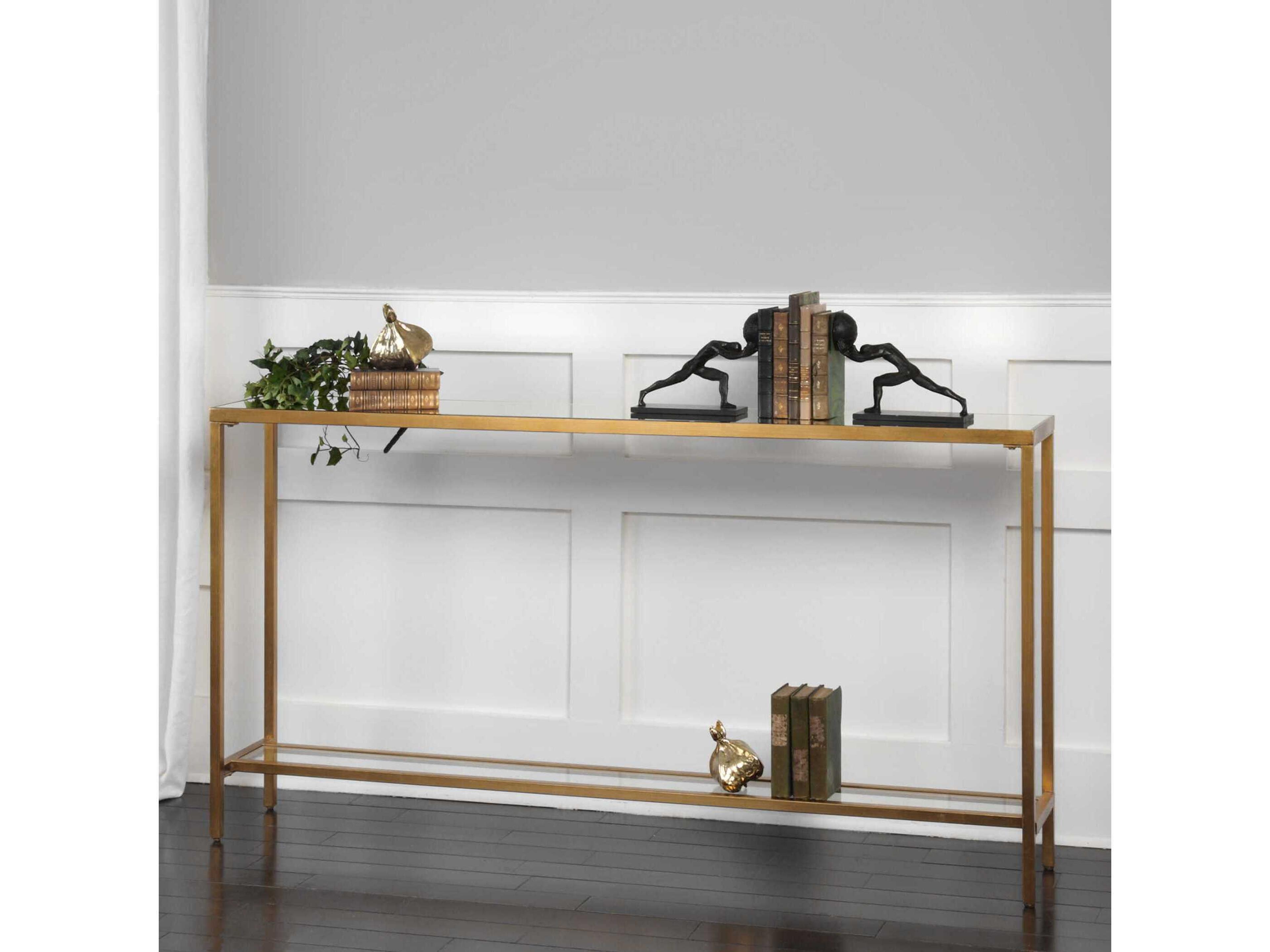 Uttermost Hayley Rectangular Glass Antique Gold Leaf Console Table