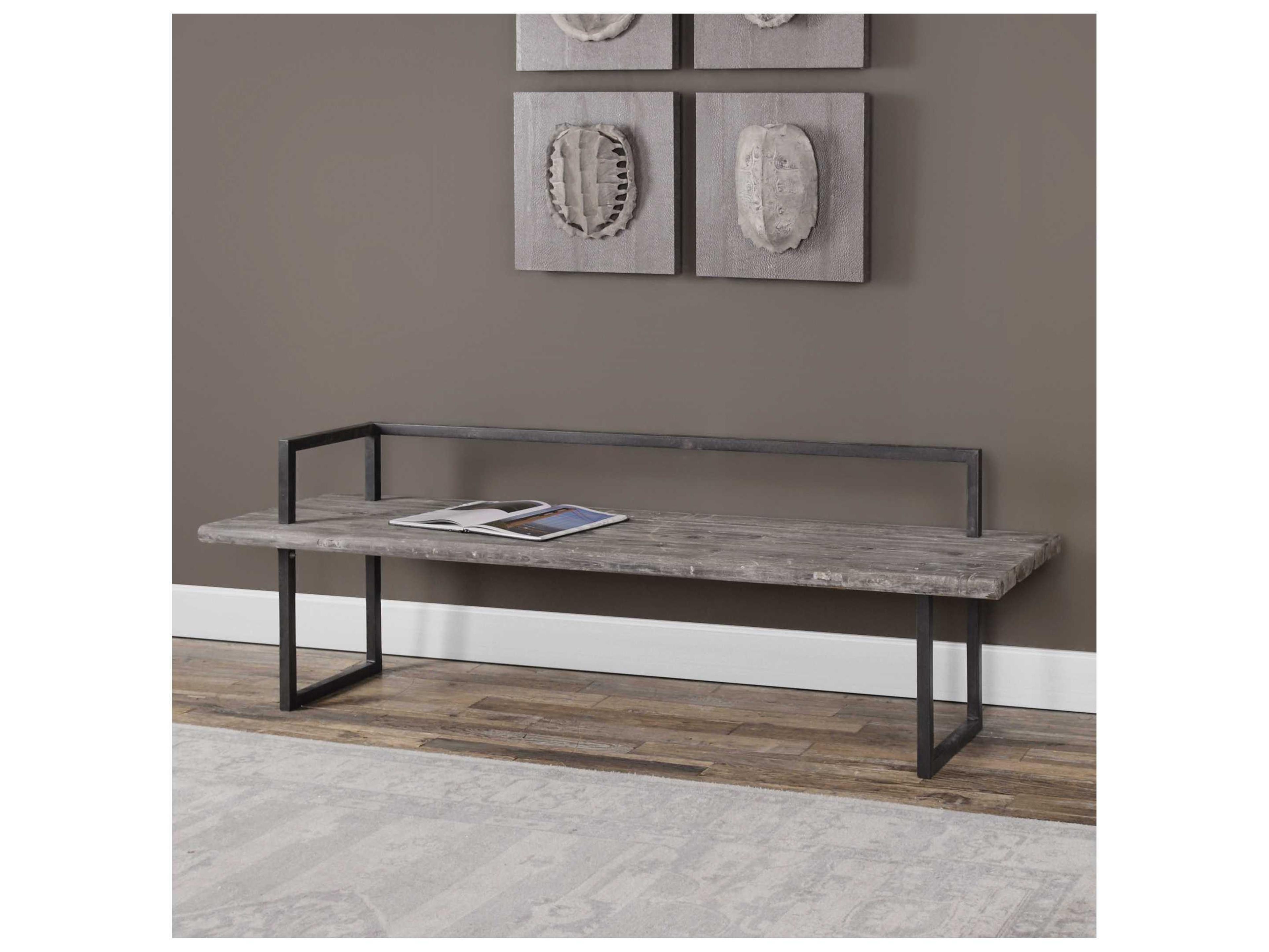 Uttermost Herbert Antique White Wash Aged Black Brown Accent Bench