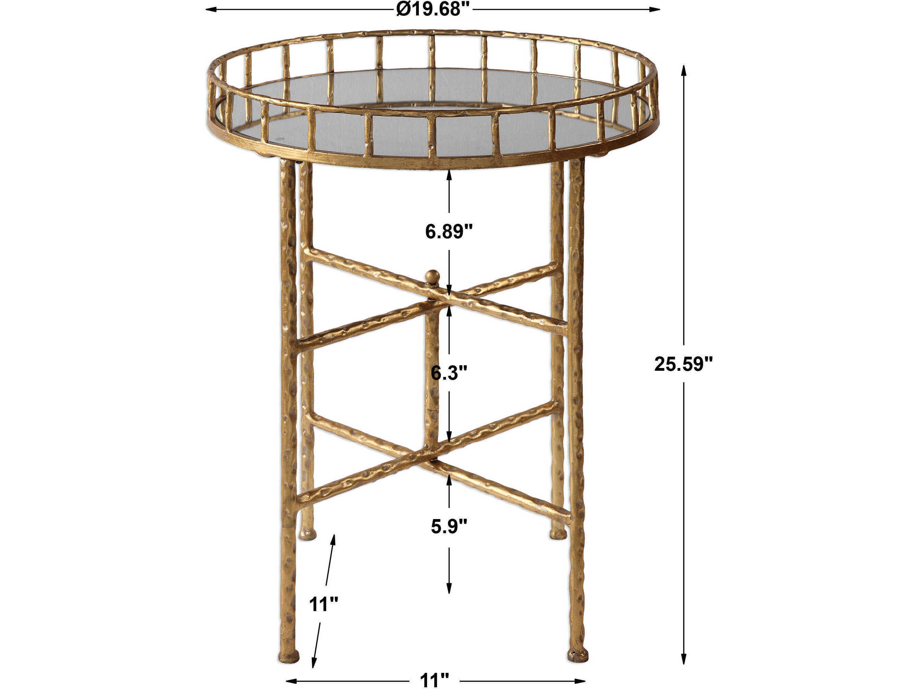 Uttermost Tilly Round Glass Bright Gold Leaf End Table