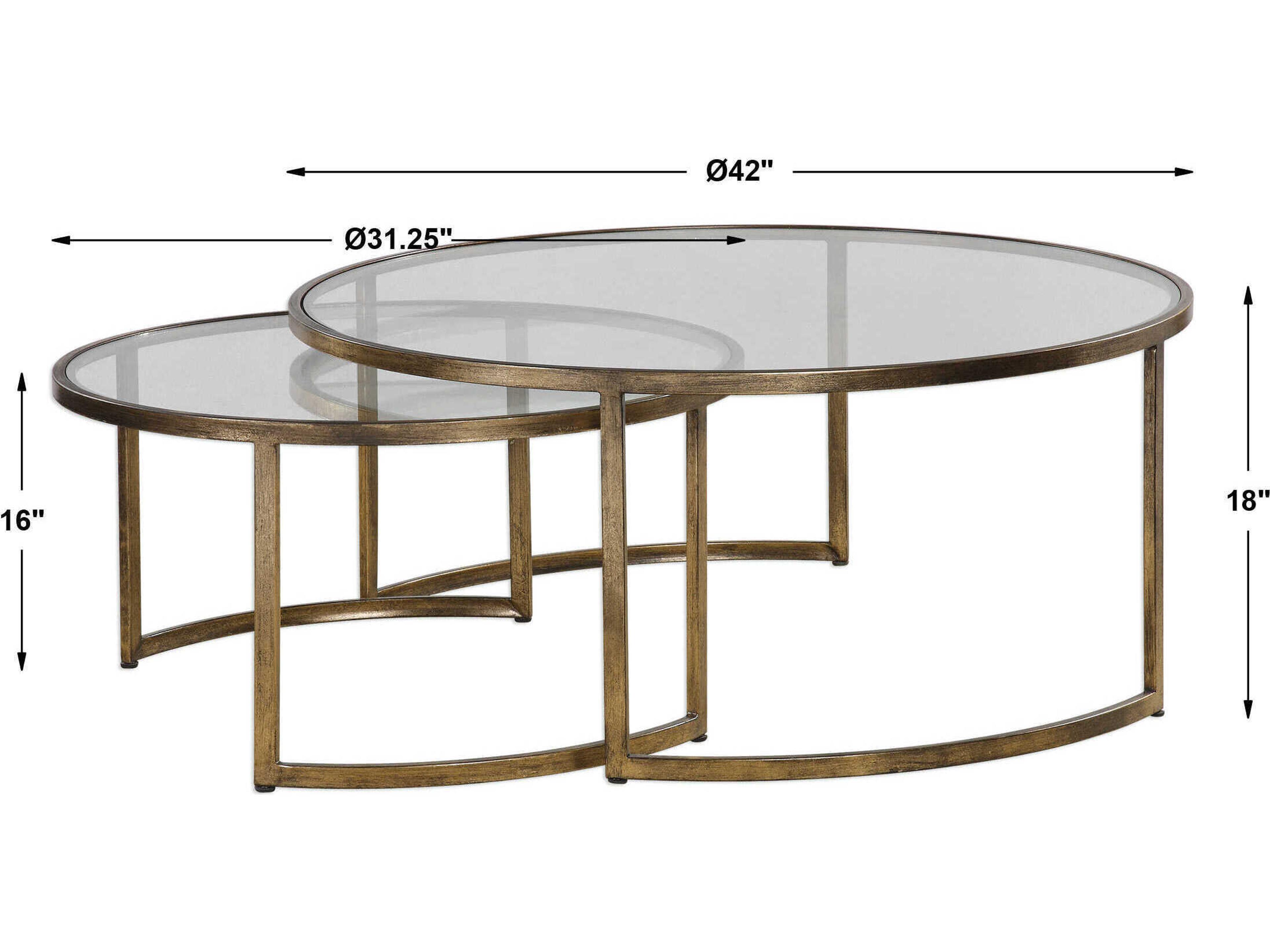 Uttermost Rhea Round Glass Antiqued Gold Leaf Coffee Table