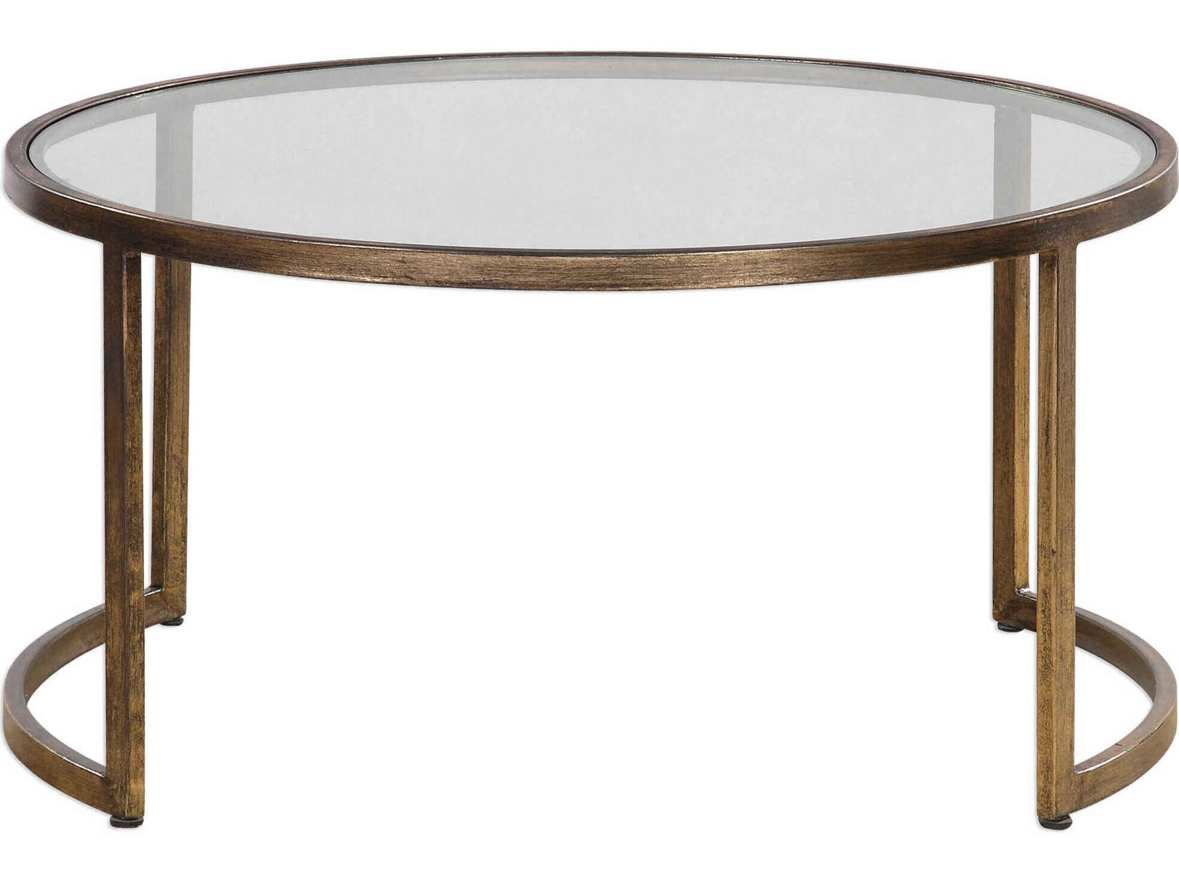 Uttermost Rhea Round Glass Antiqued Gold Leaf Coffee Table