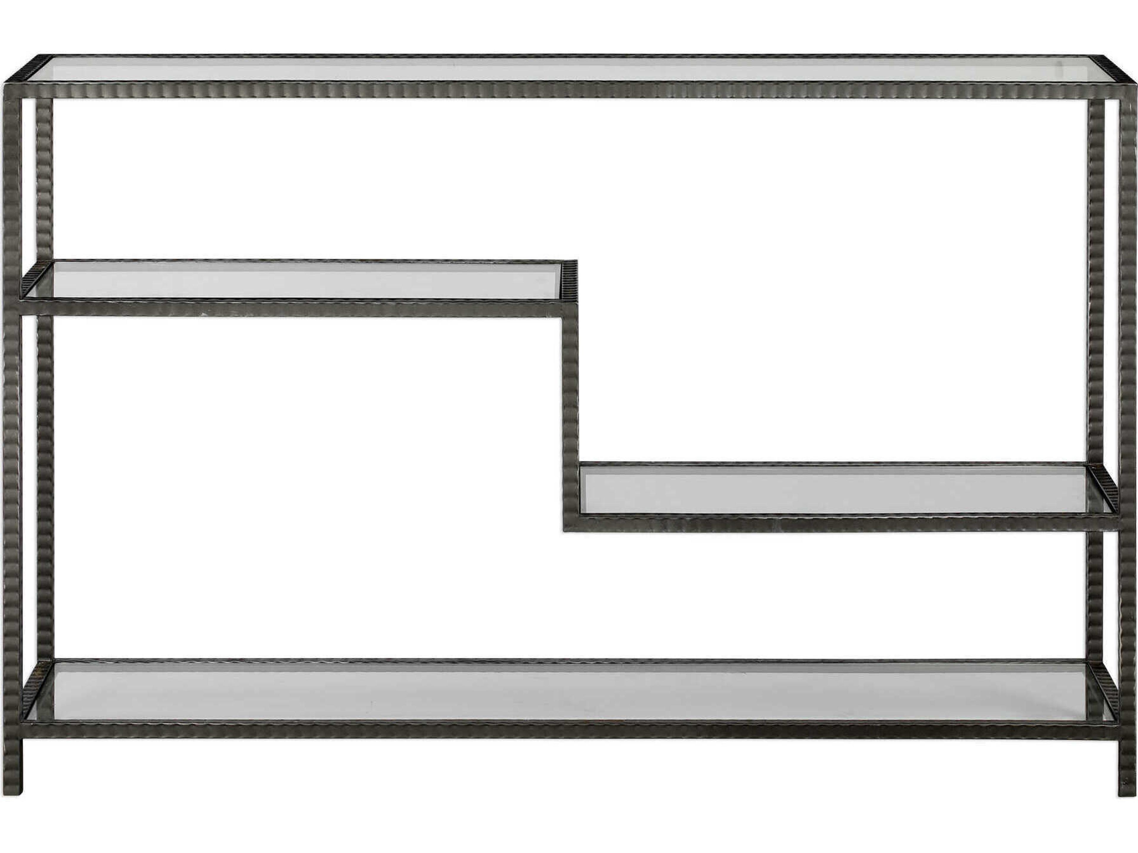 Uttermost Leo Industrial Rectangular Glass Aged Gunmetal Console Table