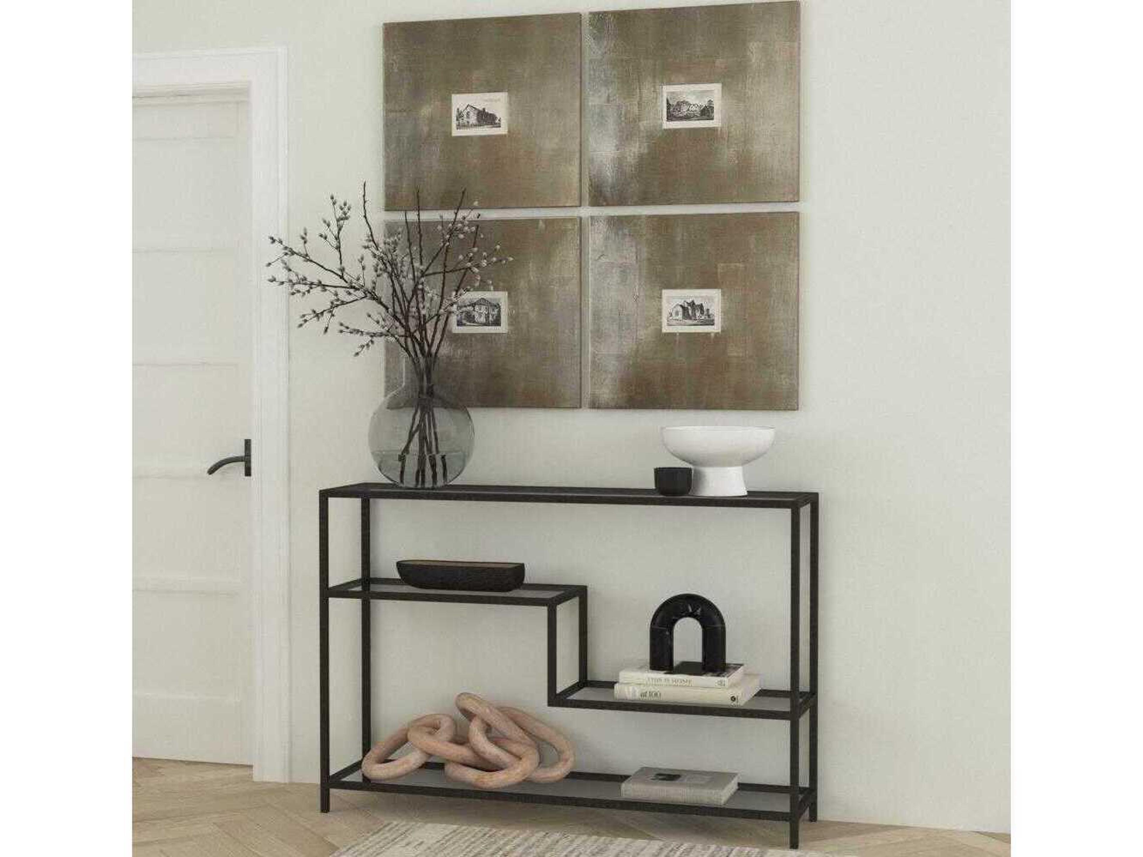 Uttermost Leo Industrial Rectangular Glass Aged Gunmetal Console Table