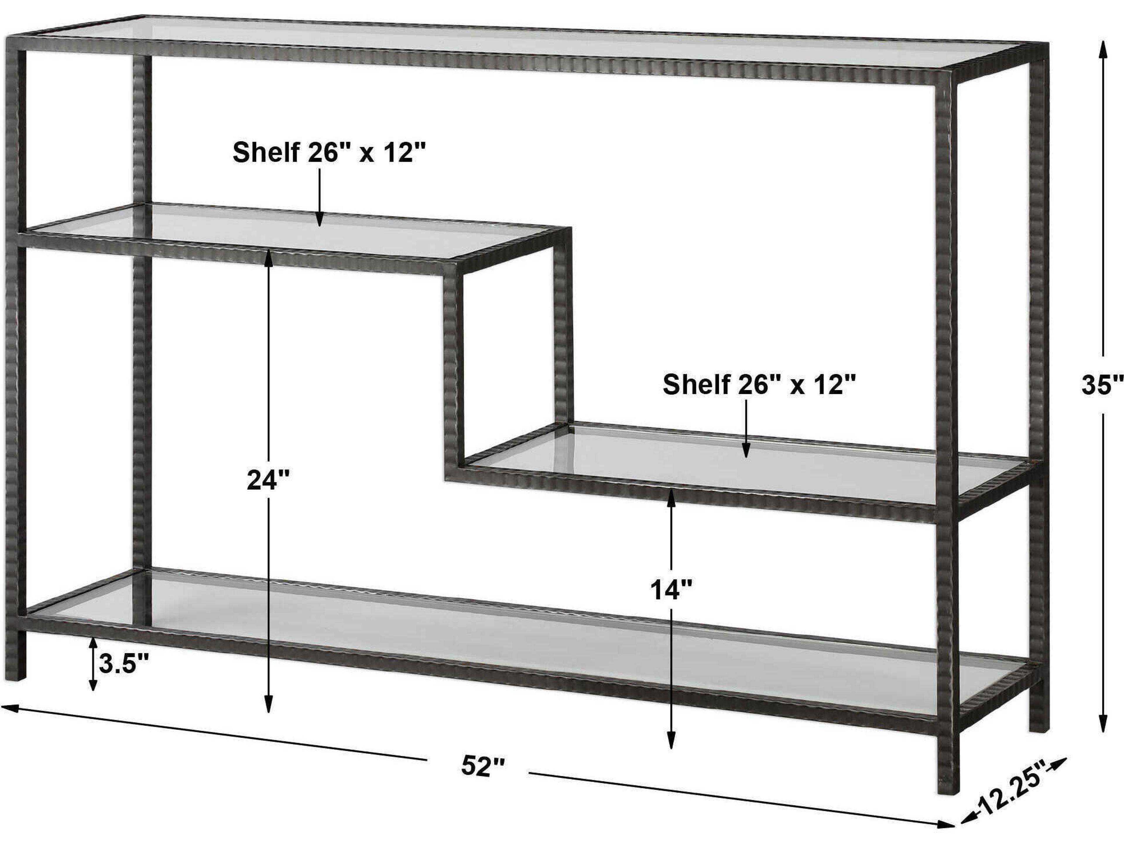 Uttermost Leo Industrial Rectangular Glass Aged Gunmetal Console Table