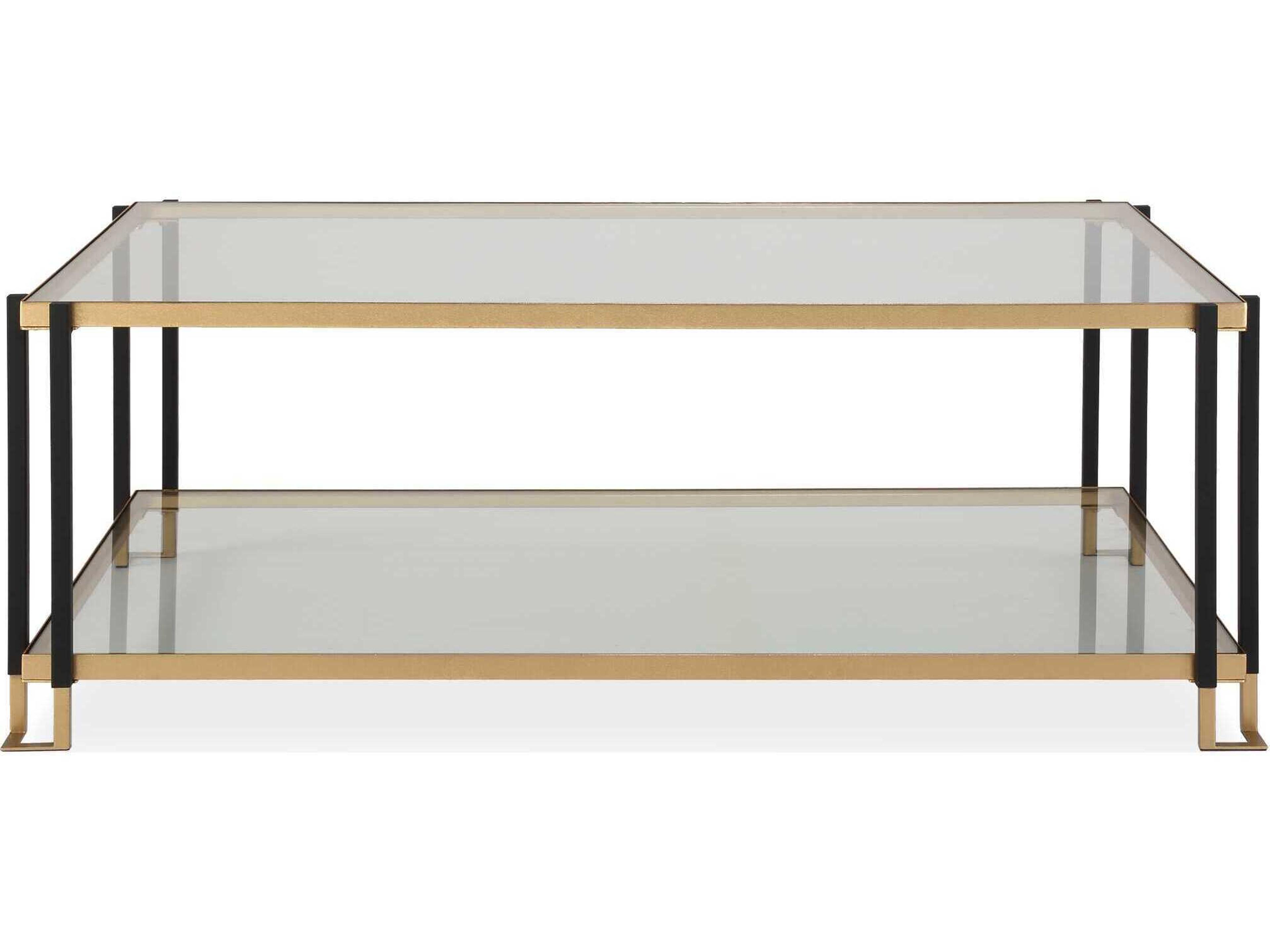 Kentmore Rectangular Glass Matte Black Gold Leaf Coffee Table