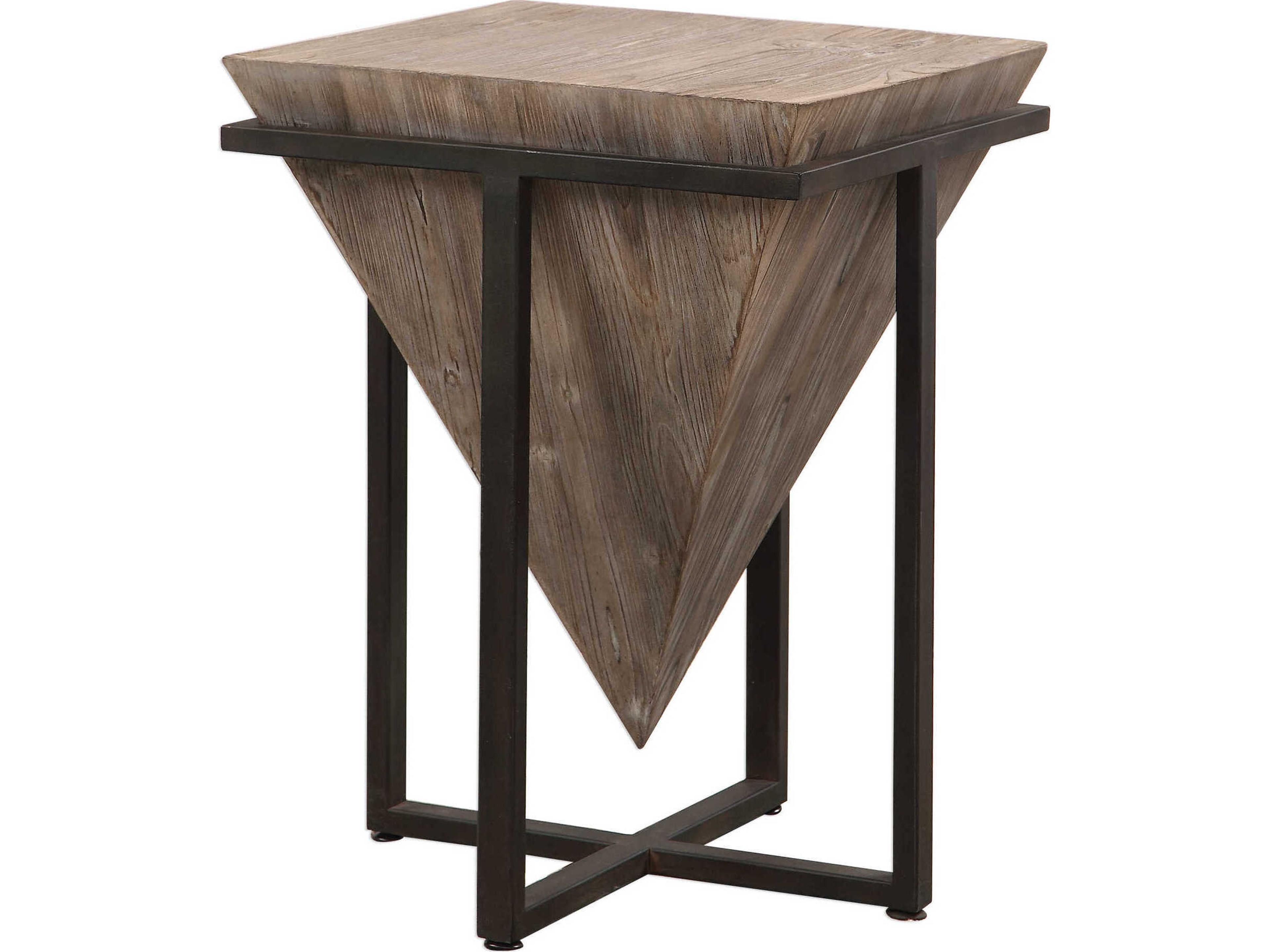Uttermost Bertrand Square Wood Gray Wash Aged Black End Table