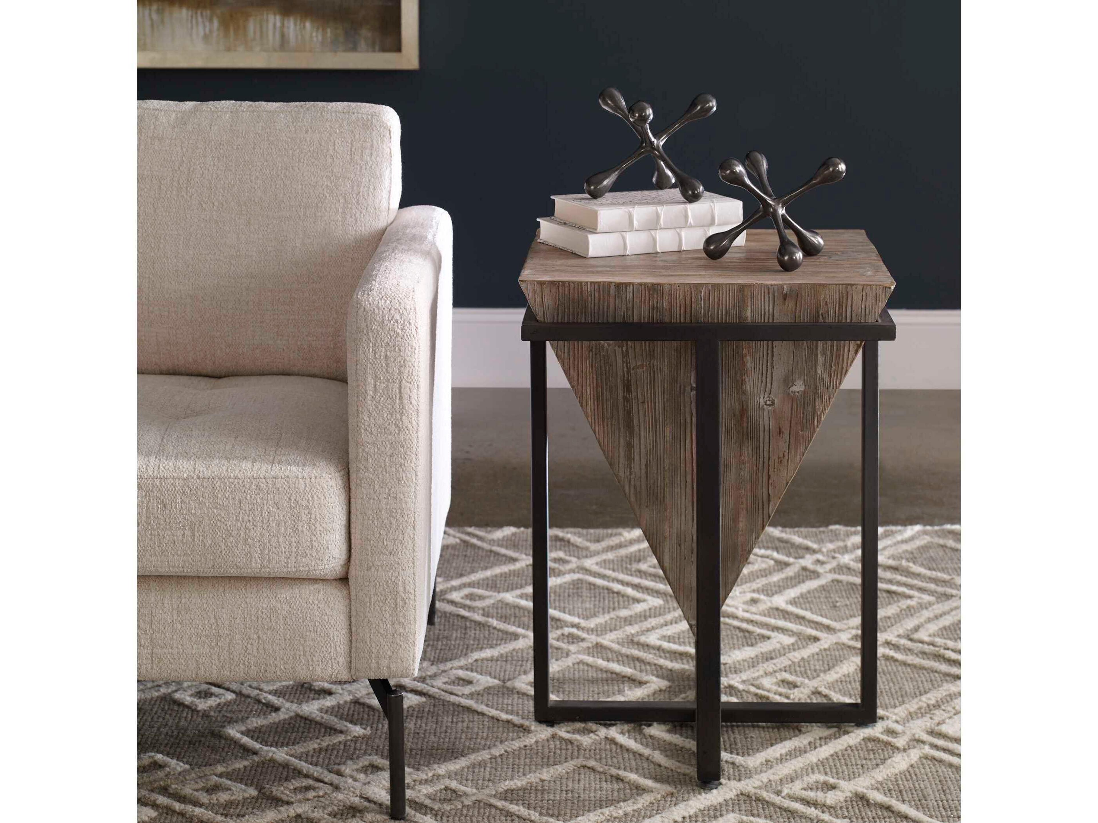 Uttermost Bertrand Square Wood Gray Wash Aged Black End Table