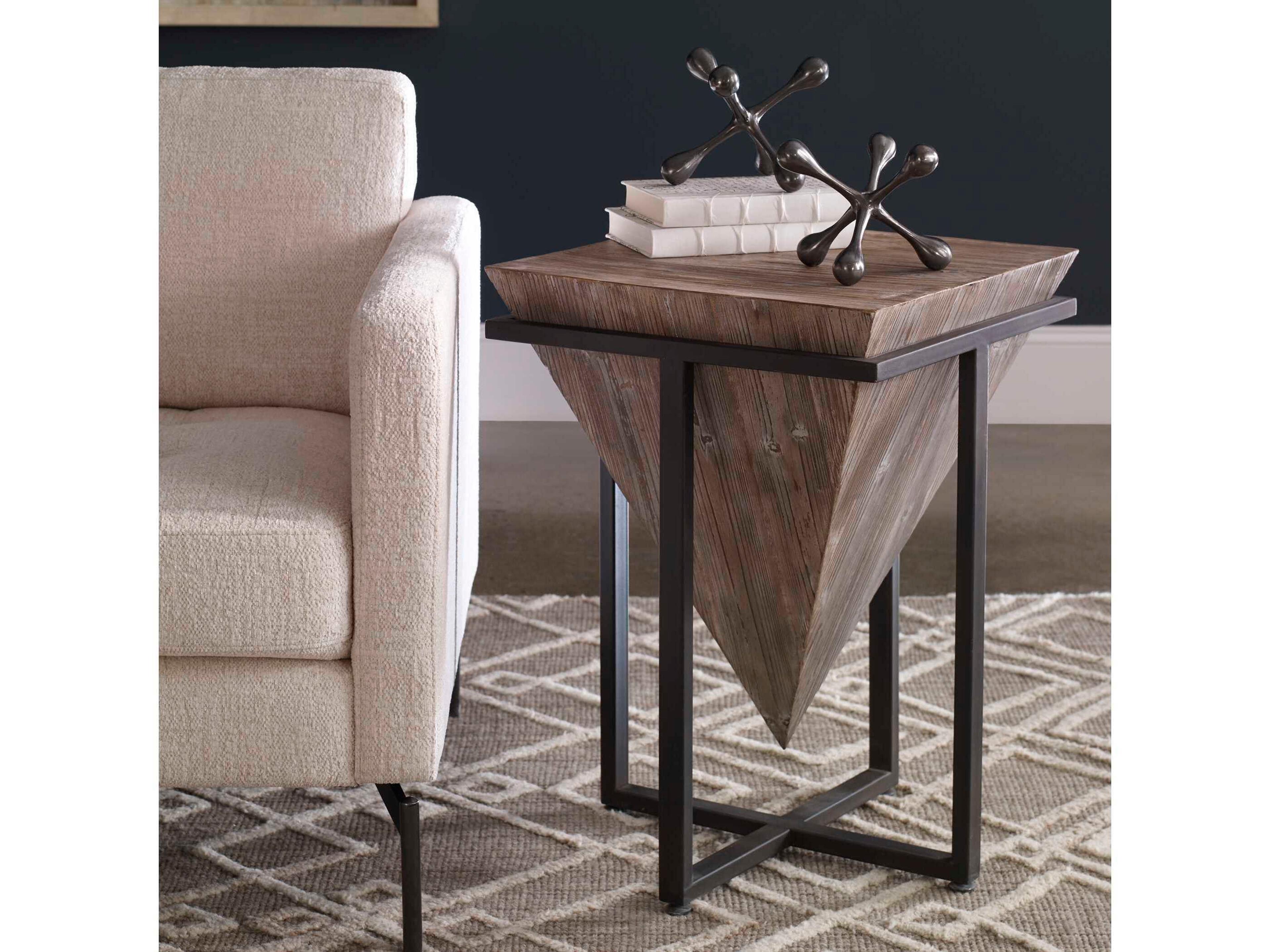 Uttermost Bertrand Square Wood Gray Wash Aged Black End Table
