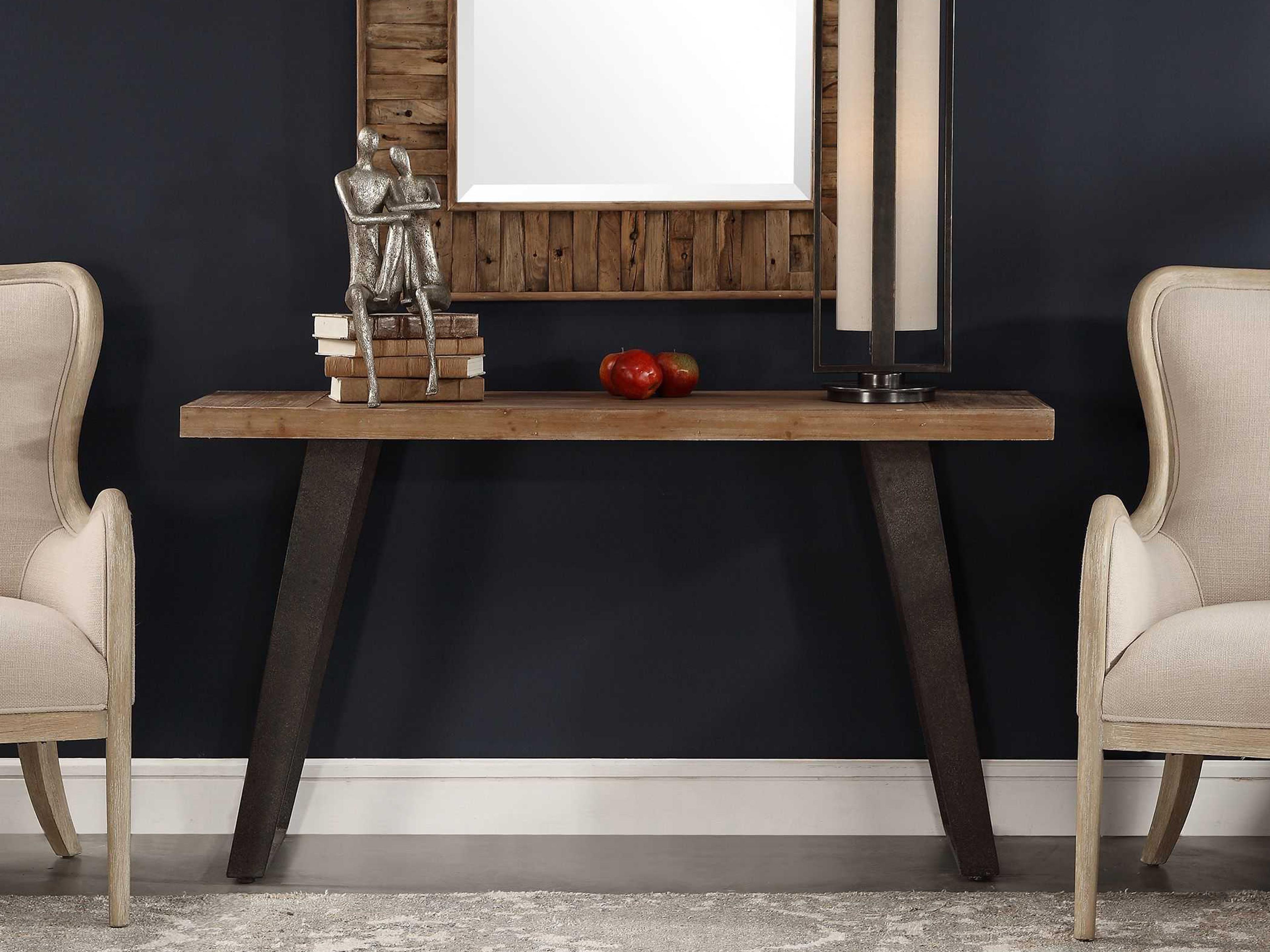 Uttermost Freddy Weathered Rectangular Wood Aged Black Console Table