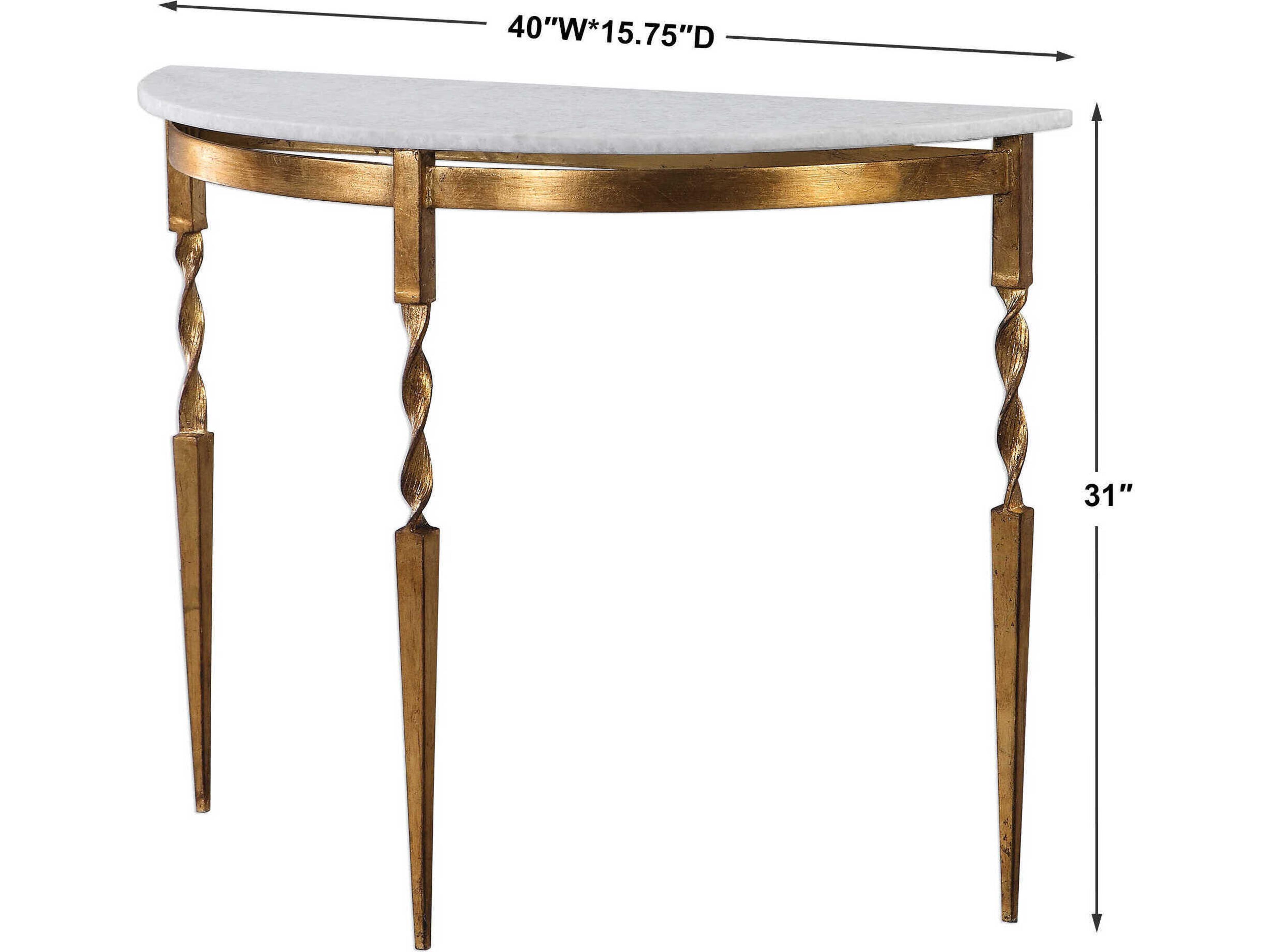 Uttermost Imelda Demilune Marble Antiqued Gold Console Table
