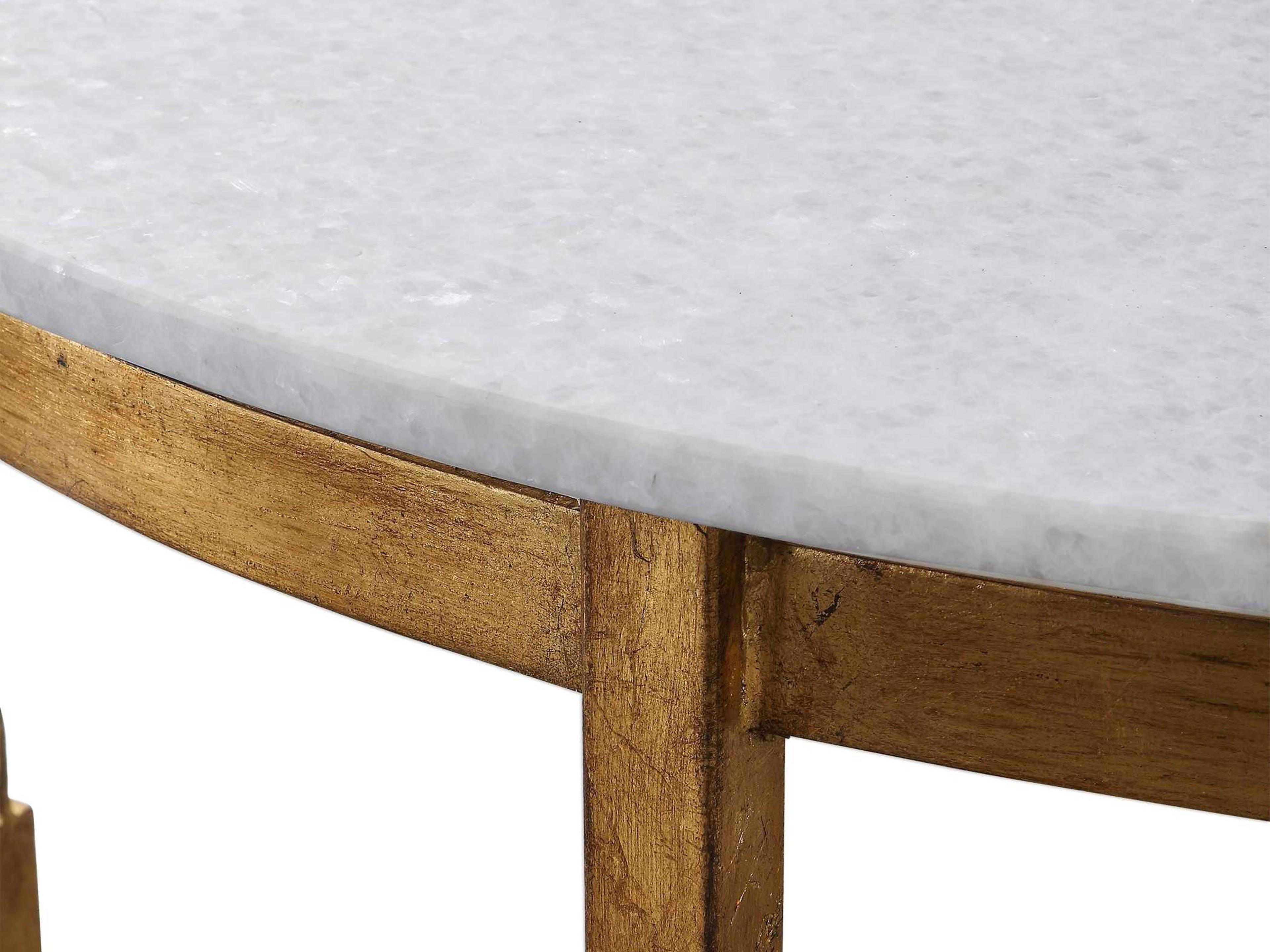 Uttermost Imelda Demilune Marble Antiqued Gold Console Table