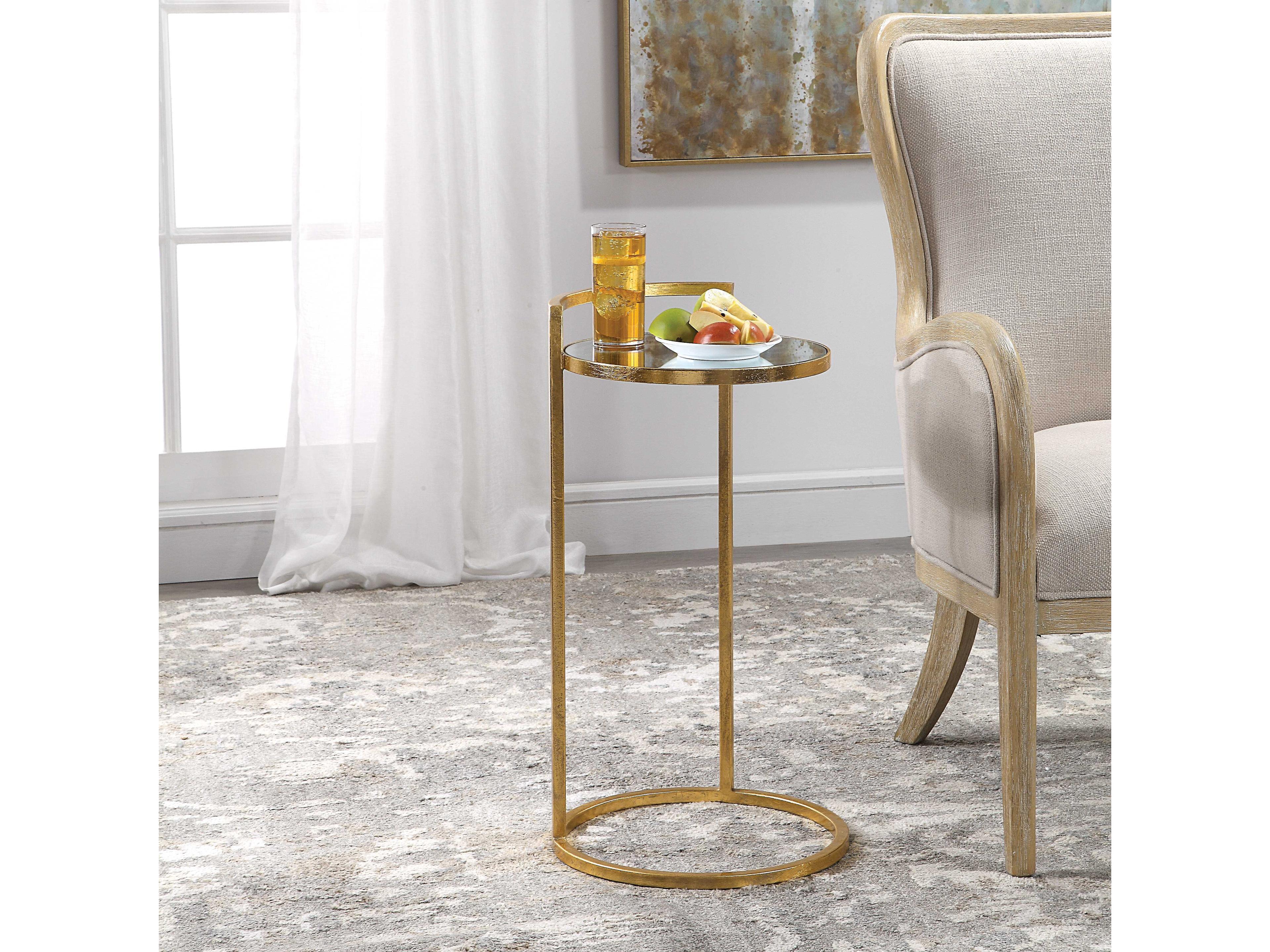 Uttermost Cailin Round Glass Gold Leaf End Table