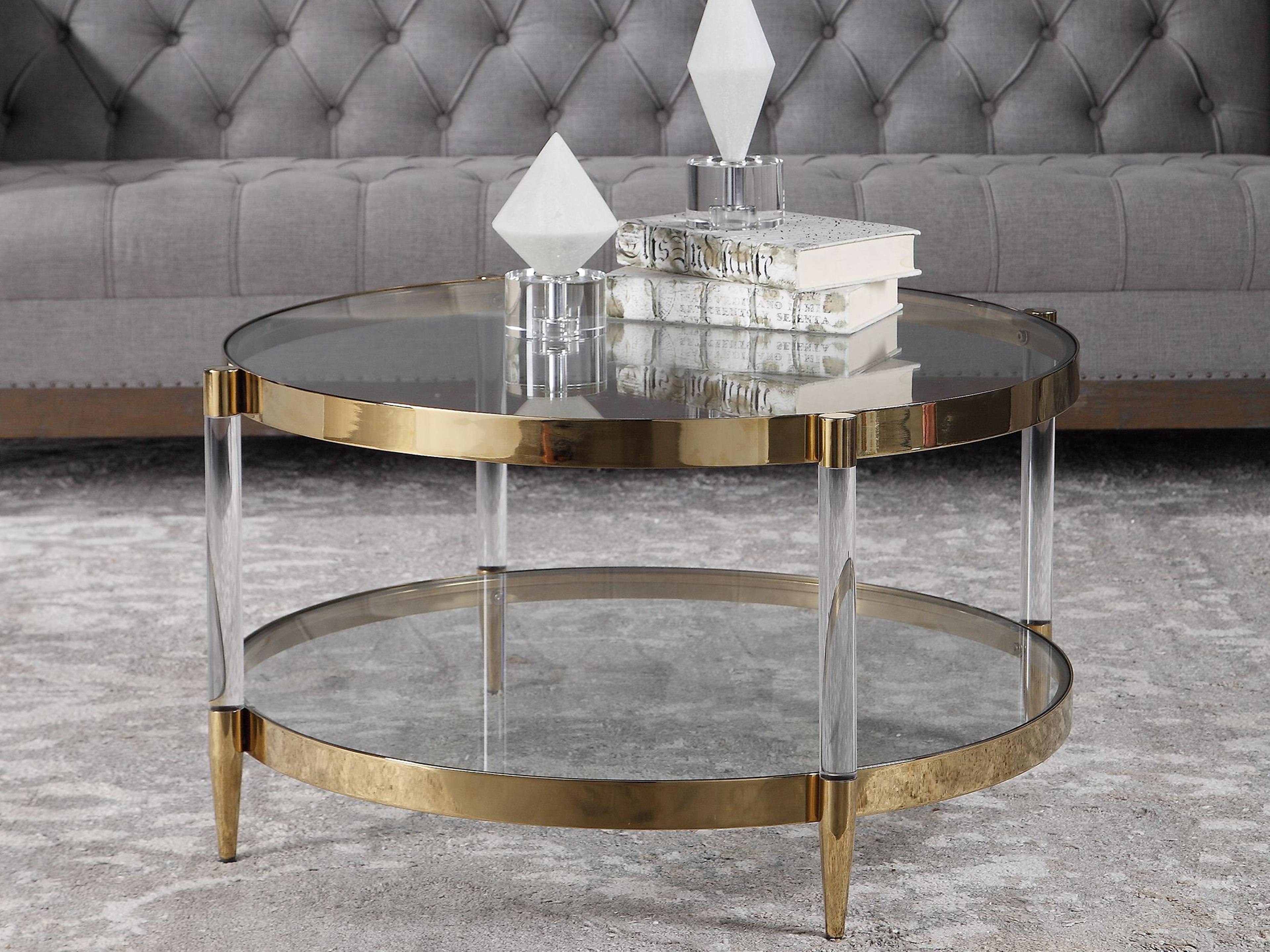 Uttermost Kellen Round Glass Gold Clear Coffee Table