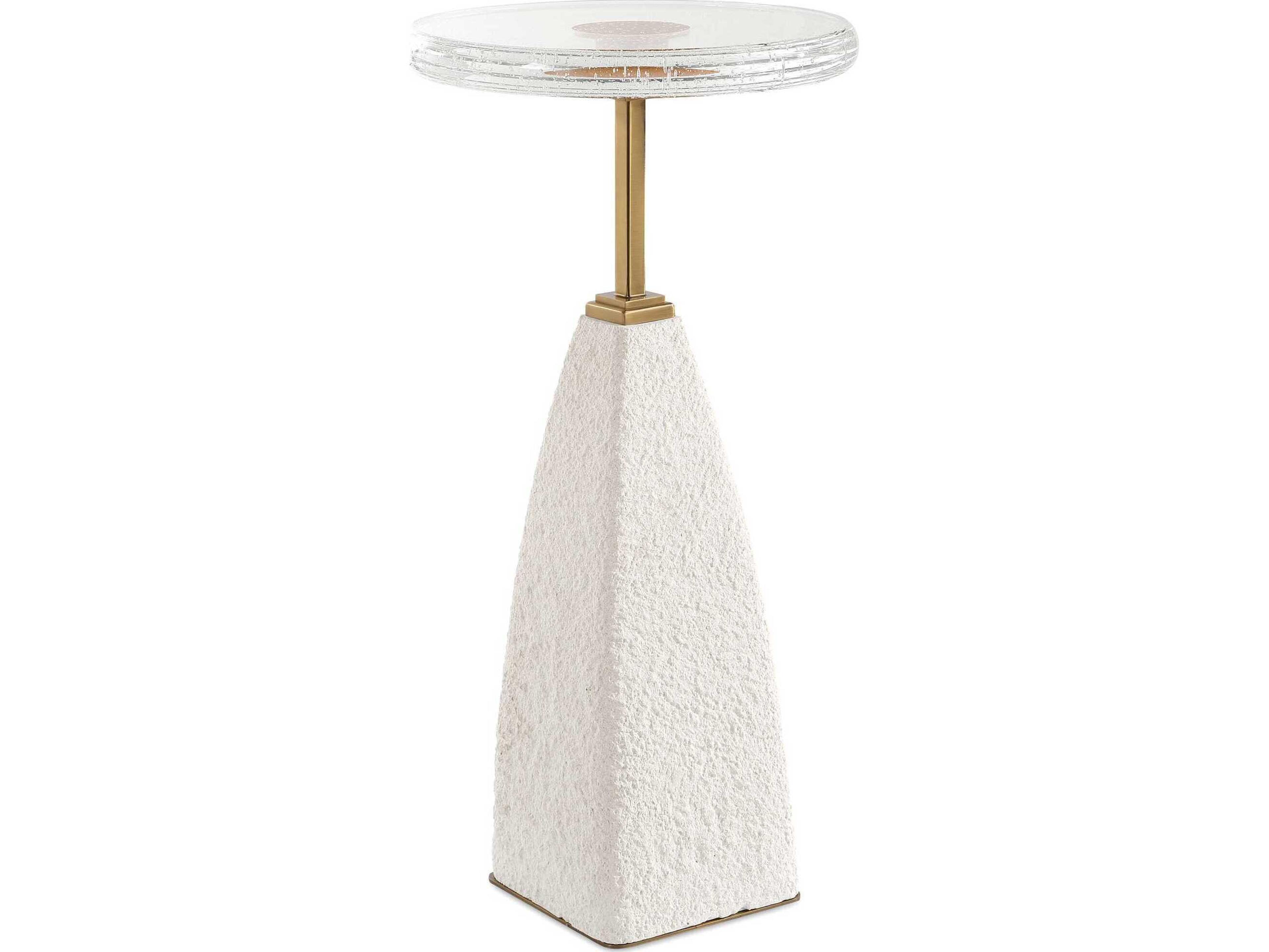 Uttermost Sora Round Glass Sandstone Brushed Brass End Table