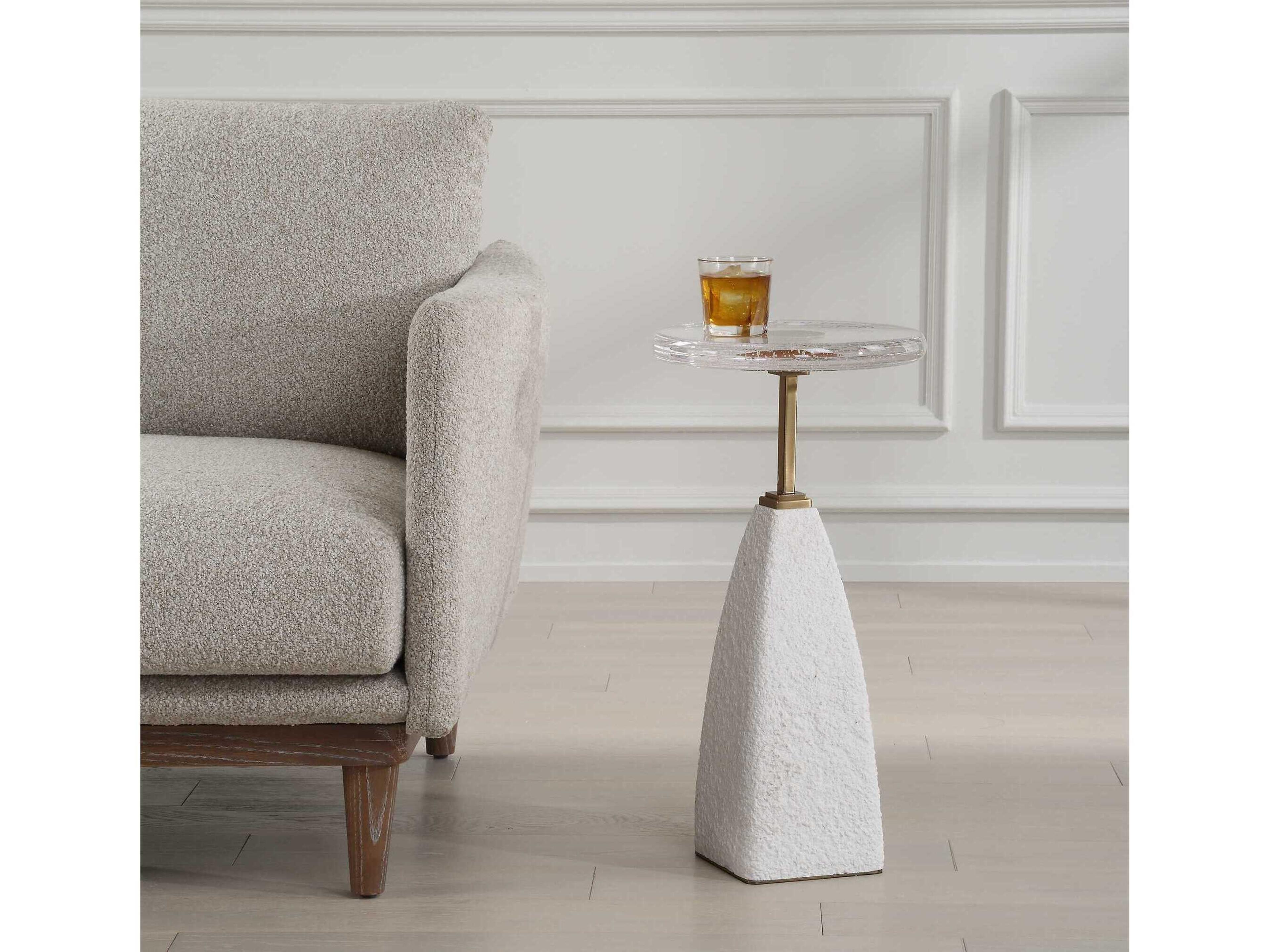 Uttermost Sora Round Glass Sandstone Brushed Brass End Table