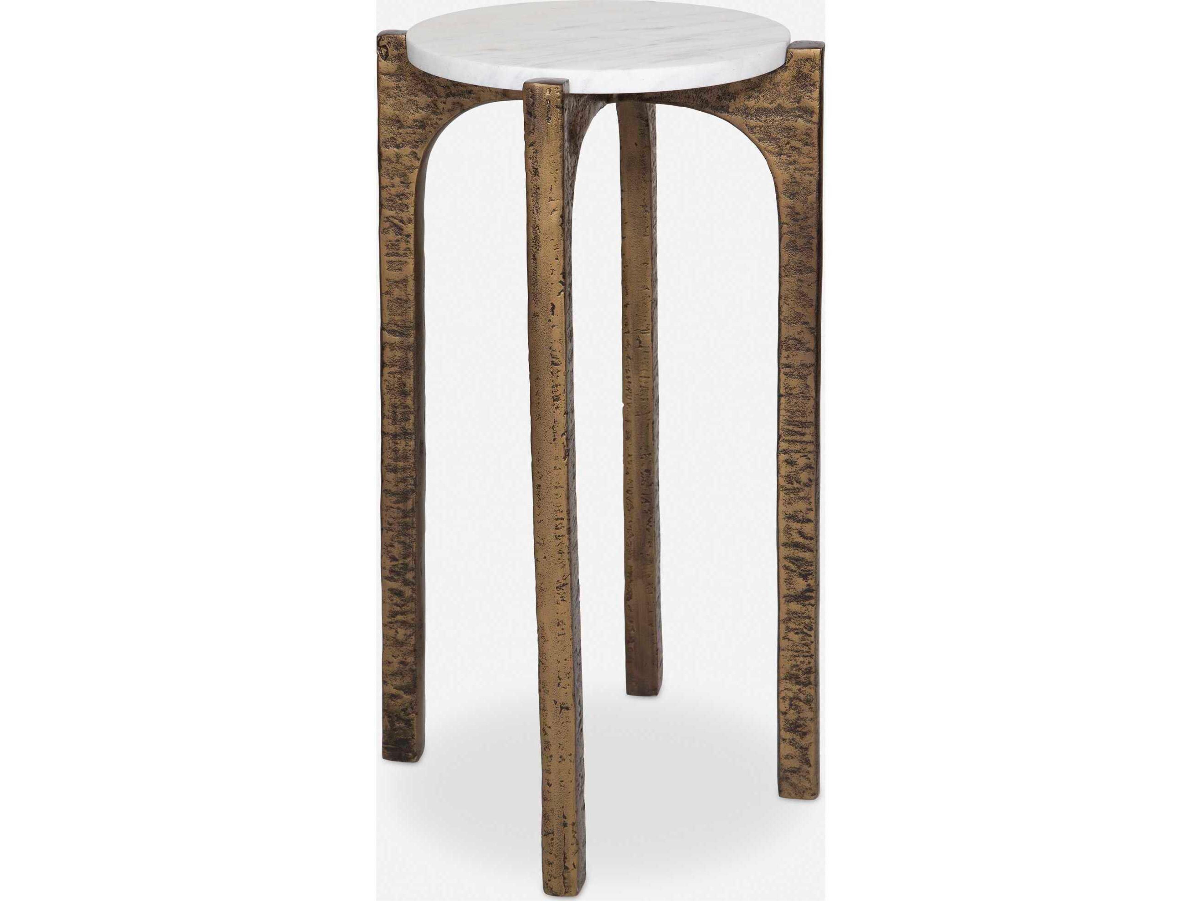 Uttermost Vivi Round Marble Antique Brass End Table