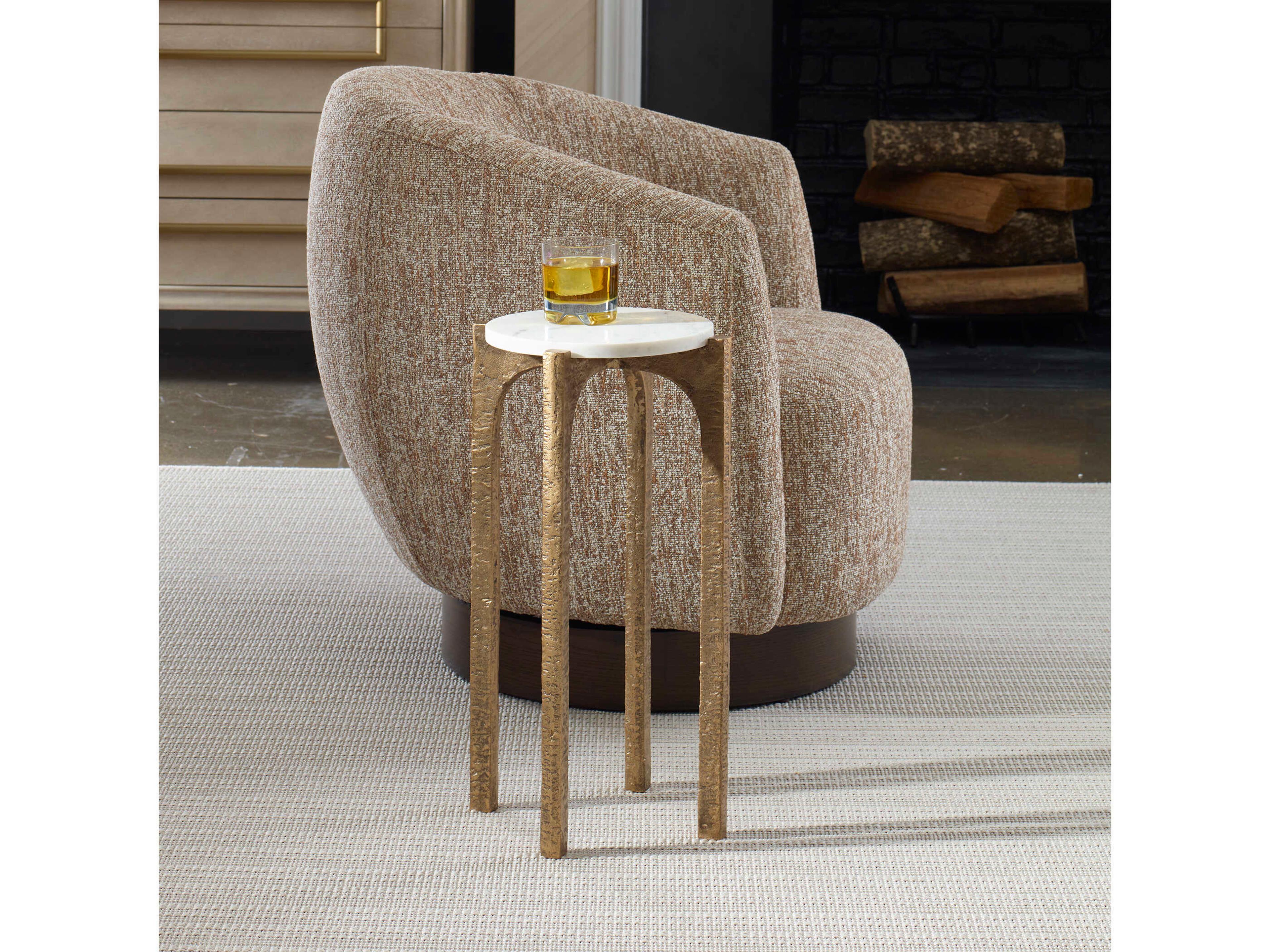 Uttermost Vivi Round Marble Antique Brass End Table