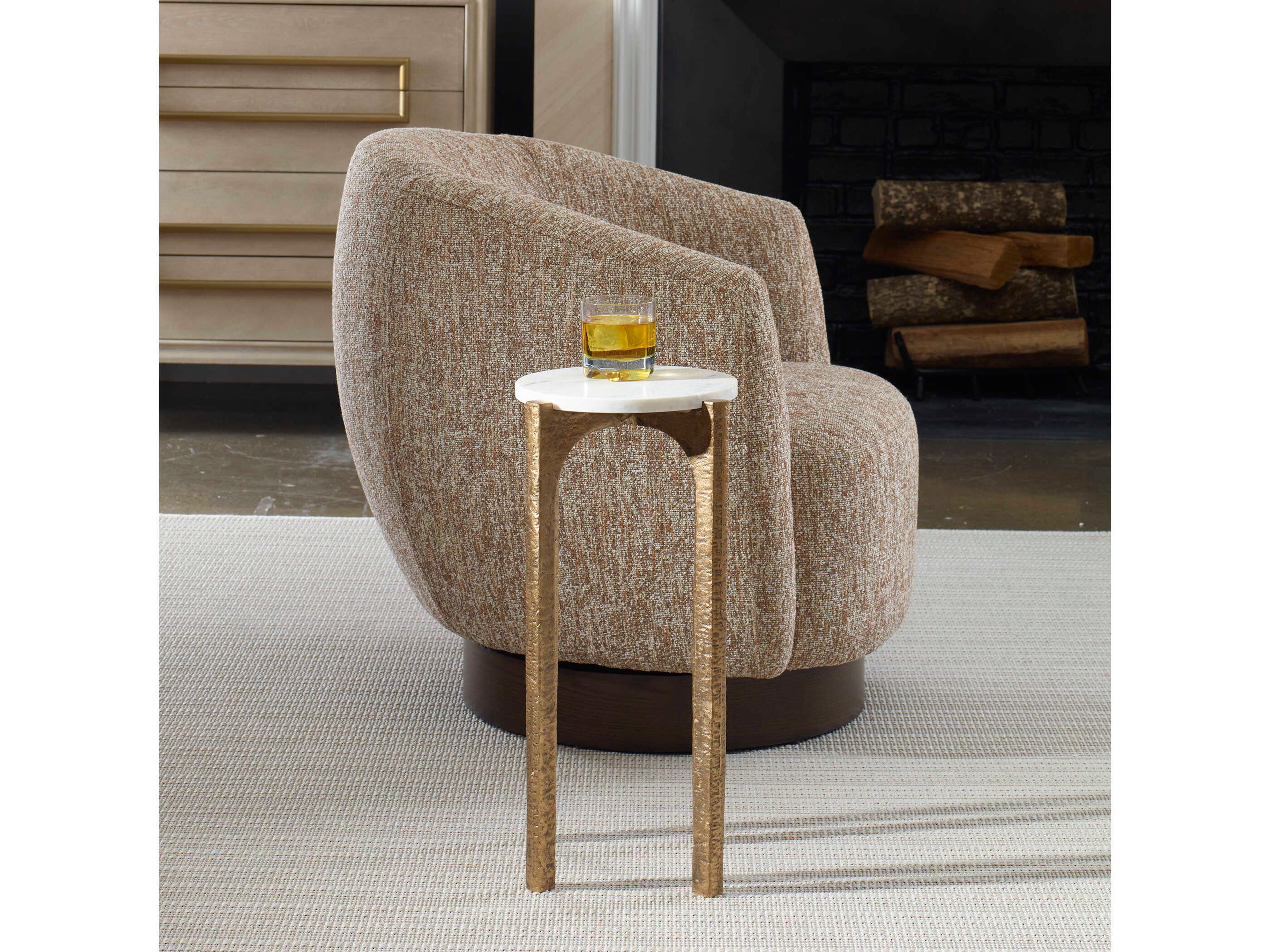 Uttermost Vivi Round Marble Antique Brass End Table