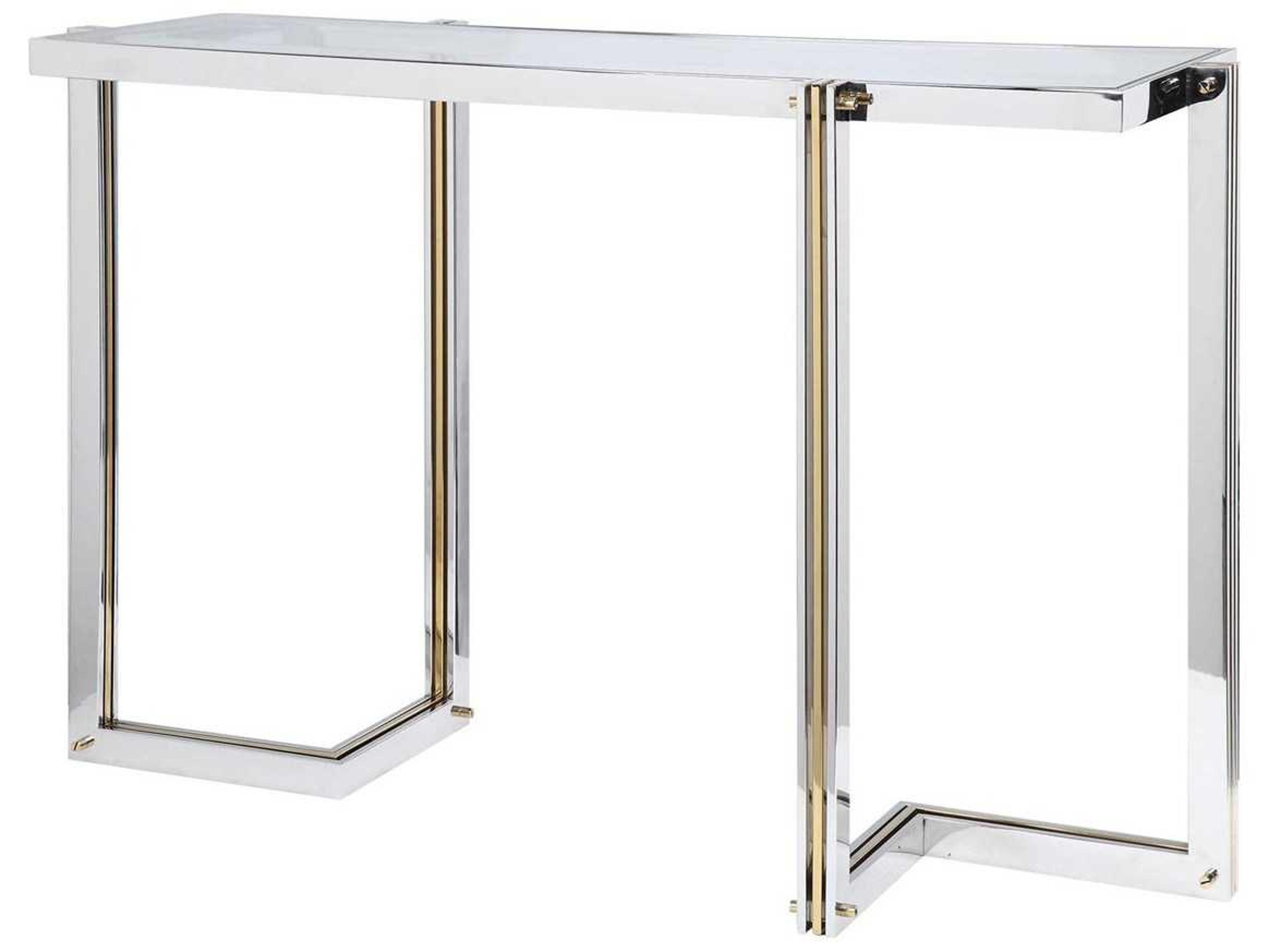 Uttermost Locke Modern Rectangular Glass Polished Nickel Gold Console Table