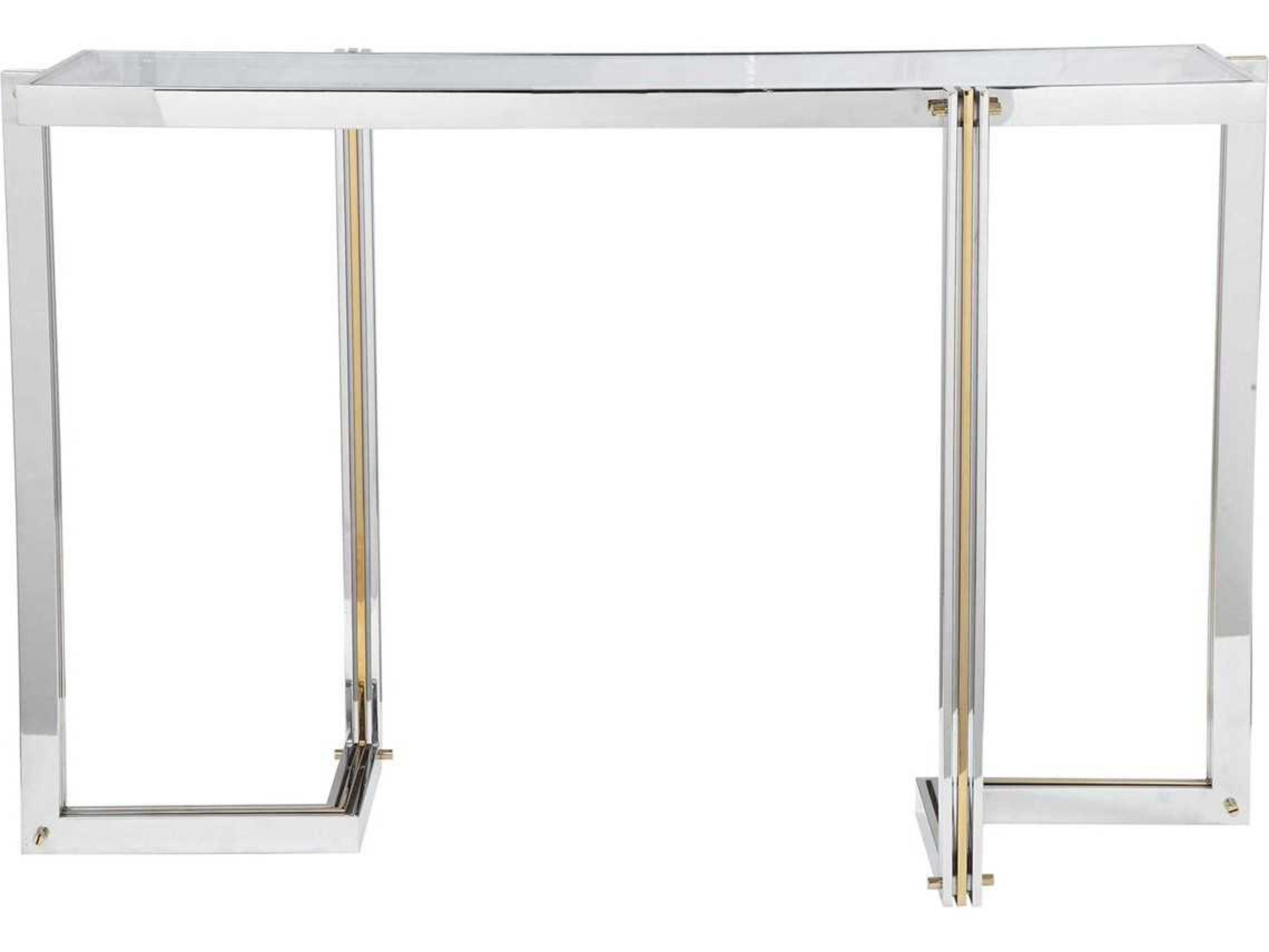 Uttermost Locke Modern Rectangular Glass Polished Nickel Gold Console Table