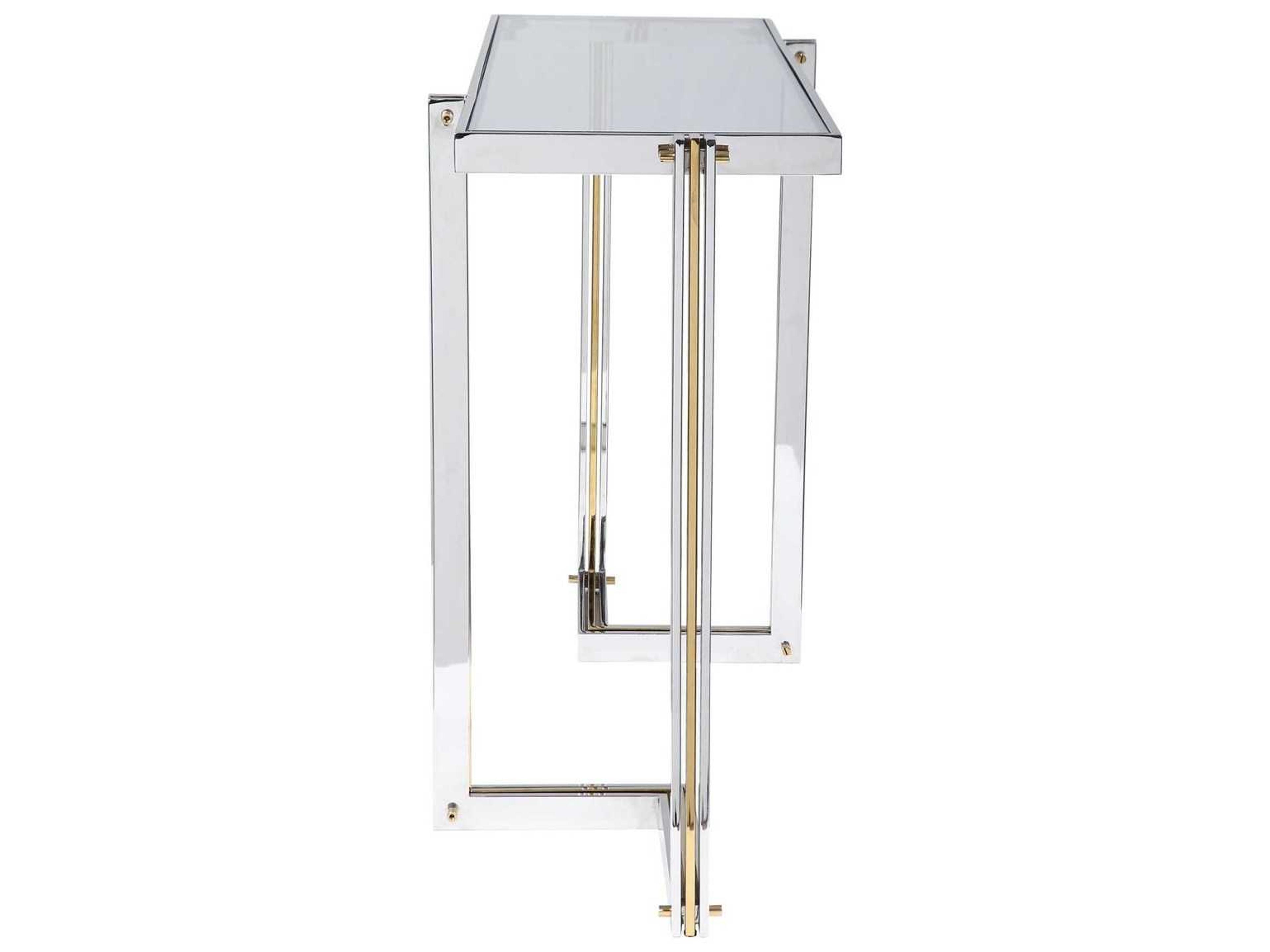 Uttermost Locke Modern Rectangular Glass Polished Nickel Gold Console Table