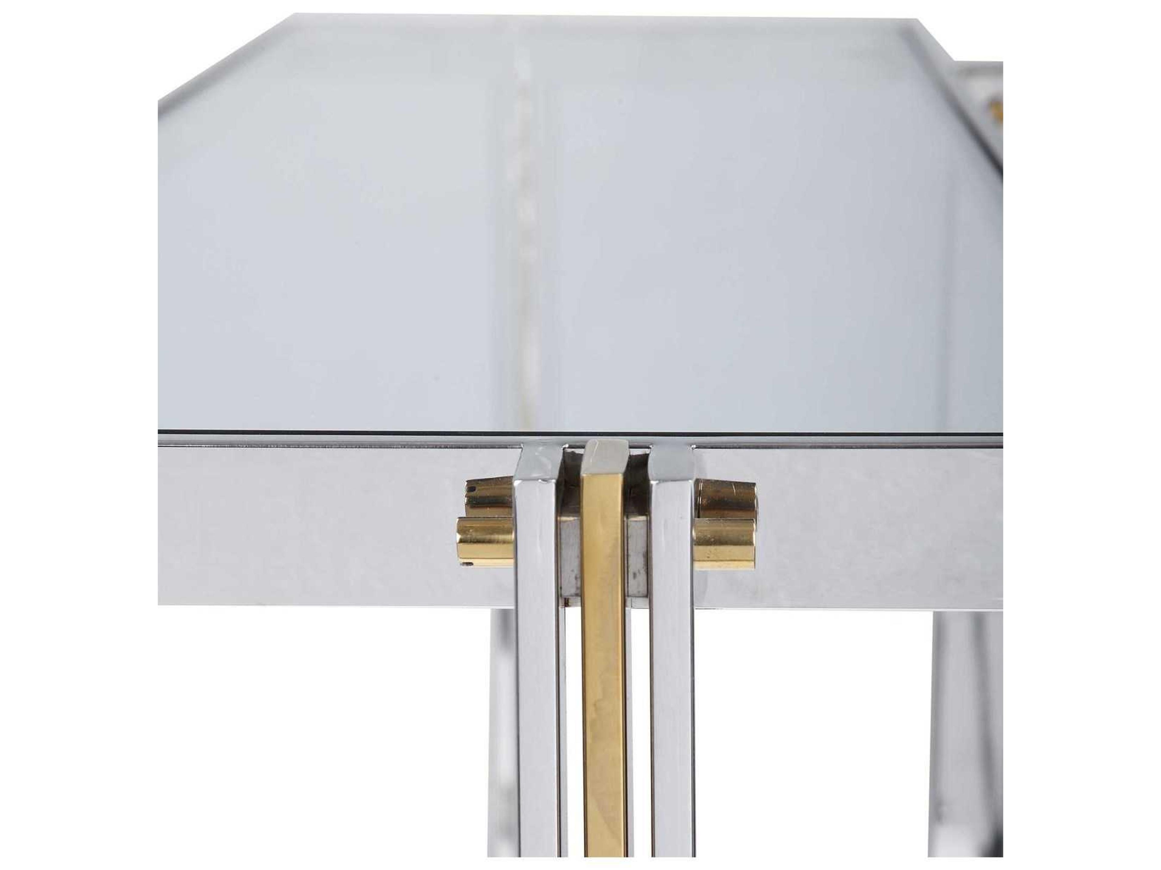 Uttermost Locke Modern Rectangular Glass Polished Nickel Gold Console Table
