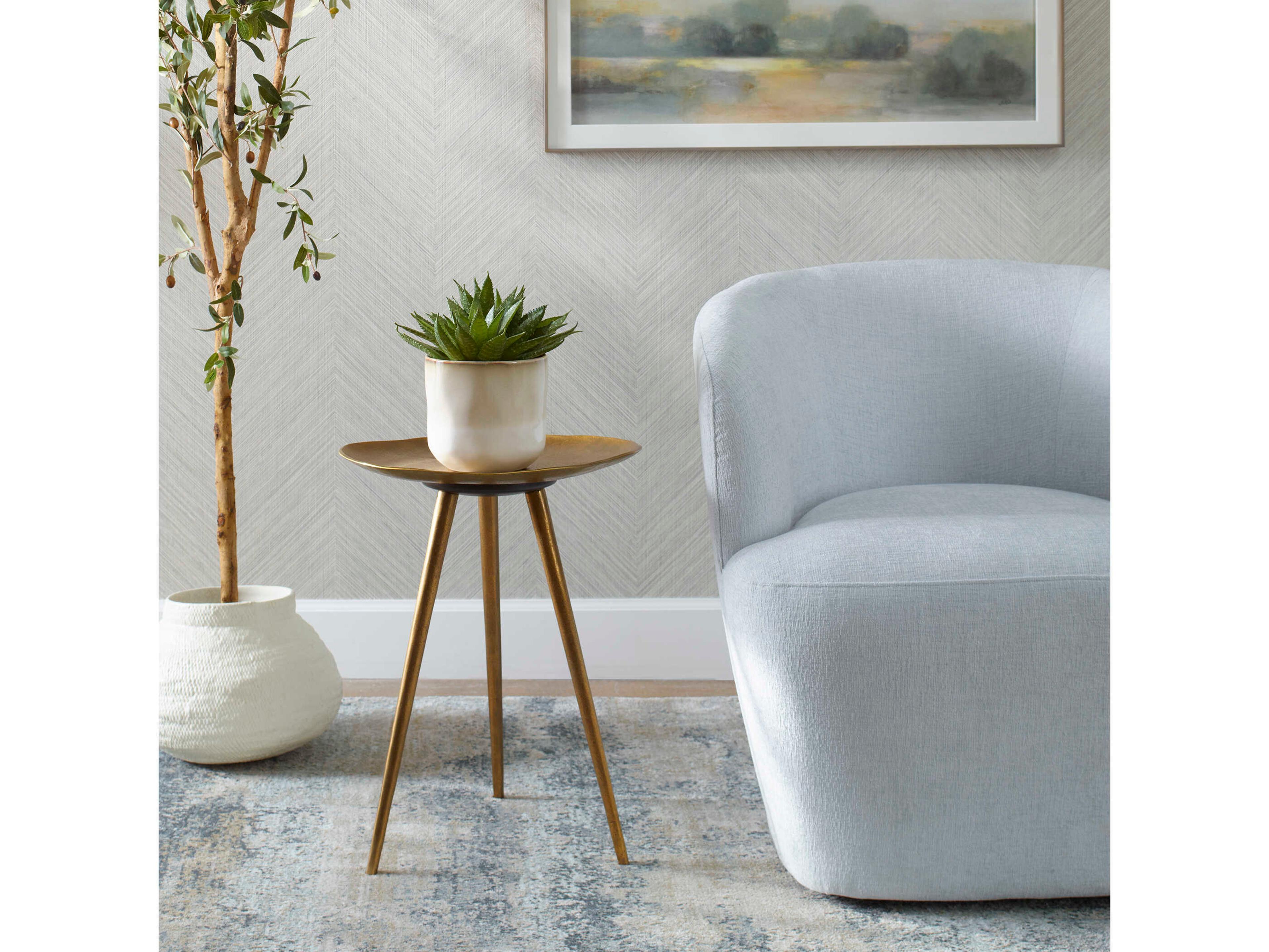 Uttermost Lily Pad Round Metal Antique Brass End Table