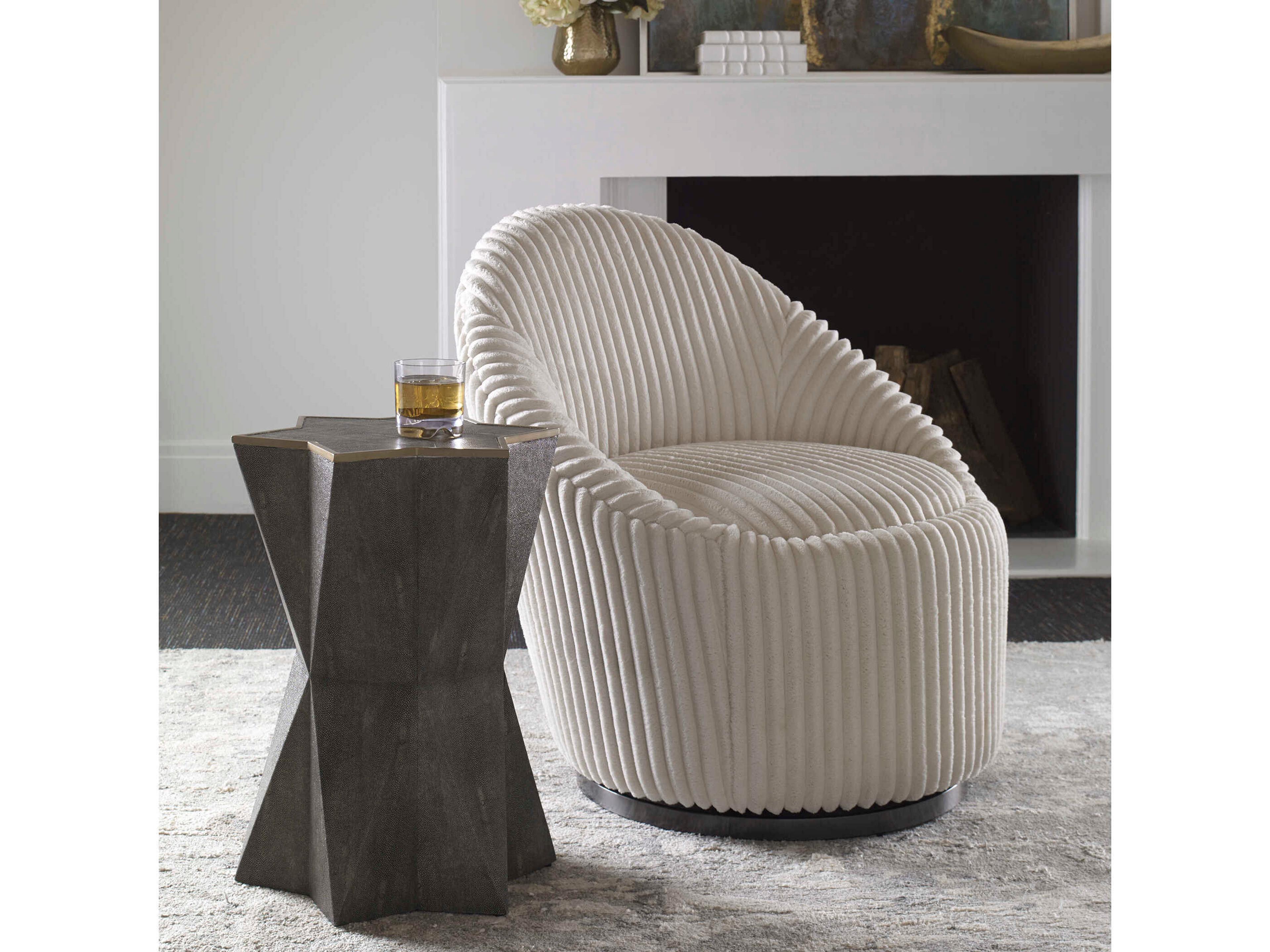 Uttermost Capella Faux Leather Charcoal Gray Shagreen Gold Leaf End Table