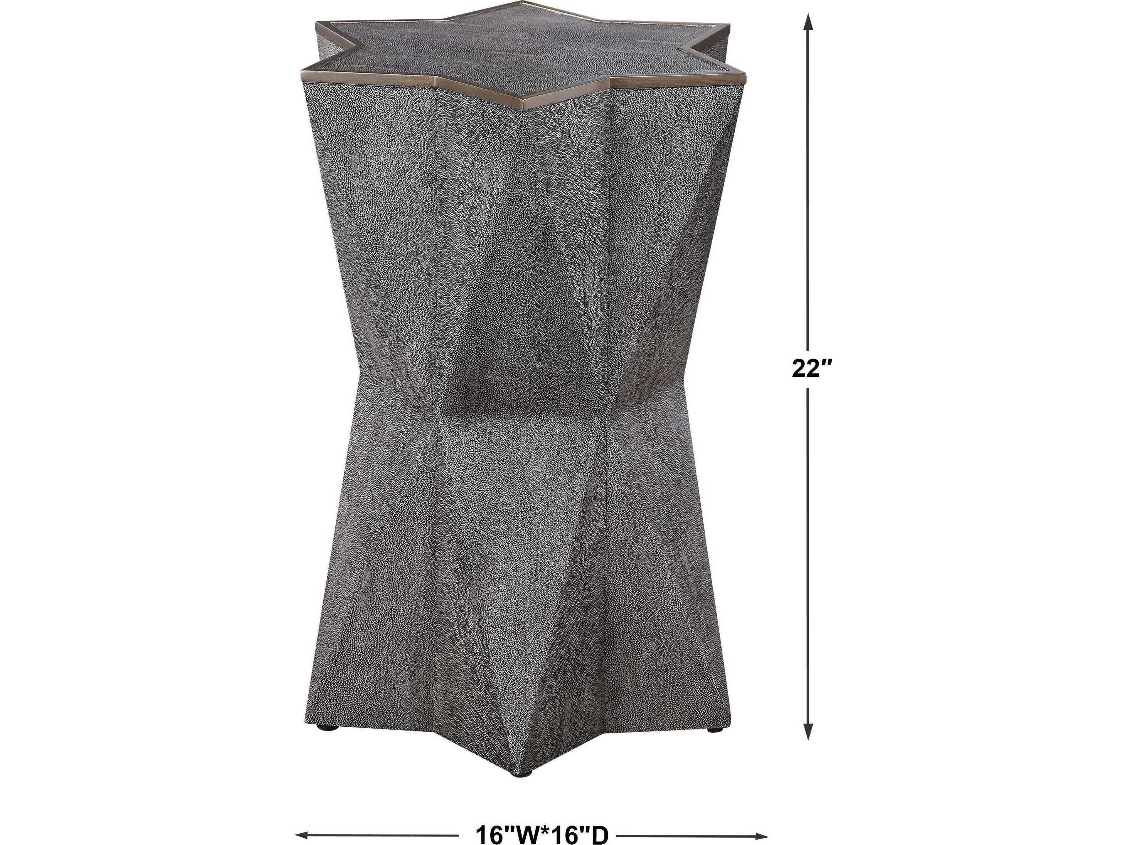 Uttermost Capella Faux Leather Charcoal Gray Shagreen Gold Leaf End Table
