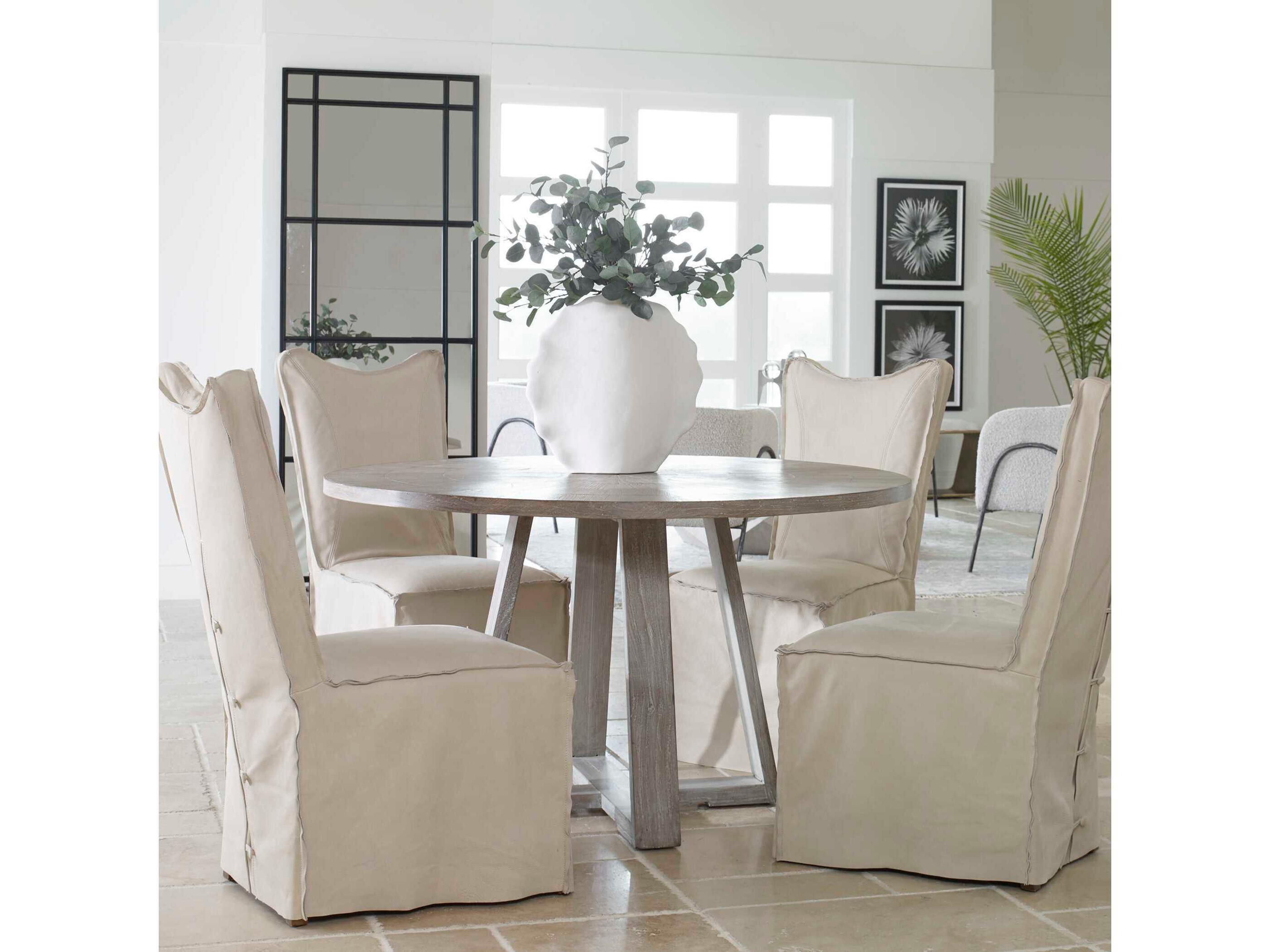Gidran Round Wood Soft Gray Dining Table