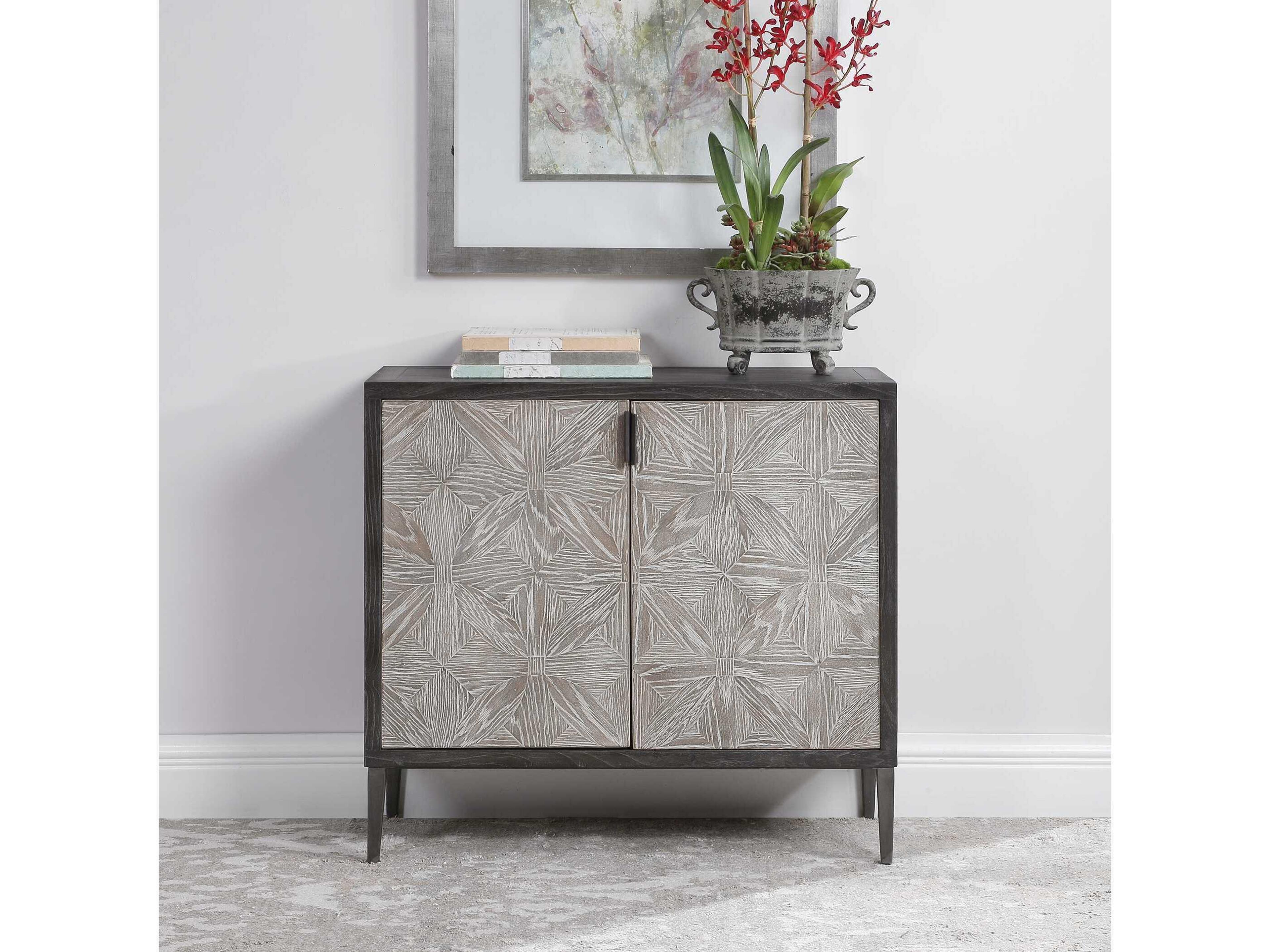 Laurentia Light Gray Deep Black Elm Wood Accent Chest