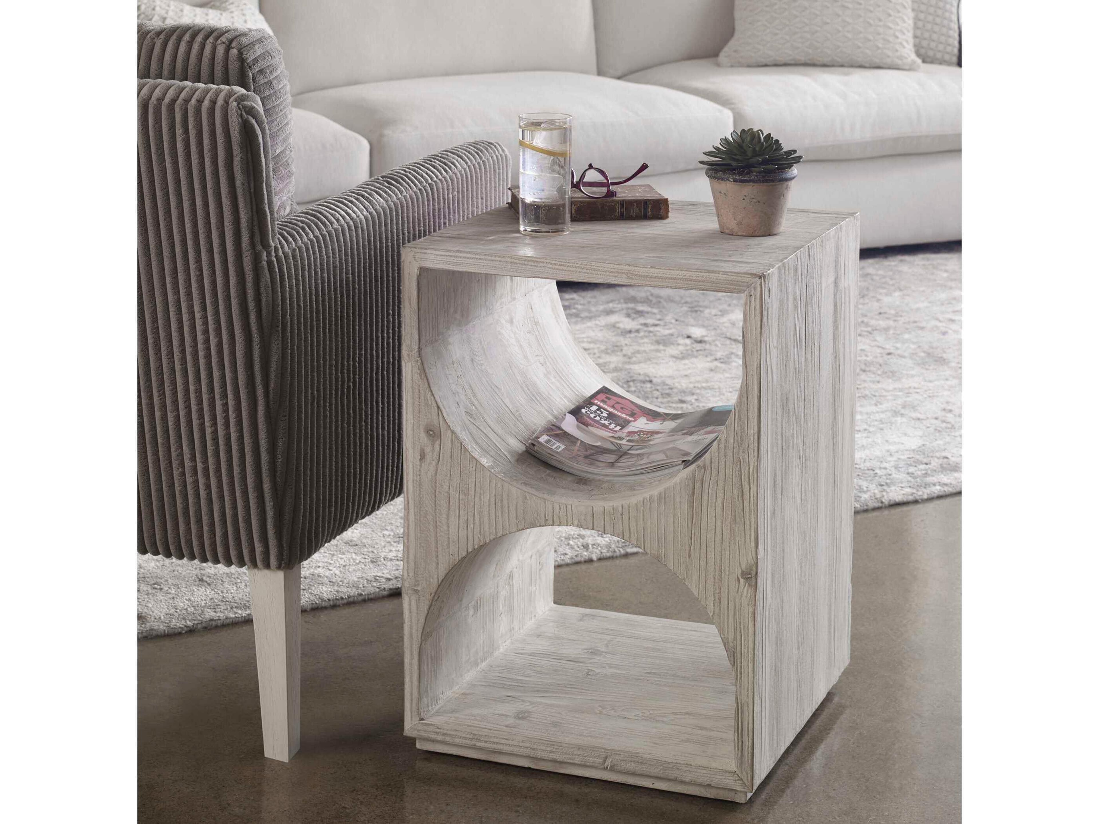 Uttermost Hans Square Wood Distressed Ivory End Table