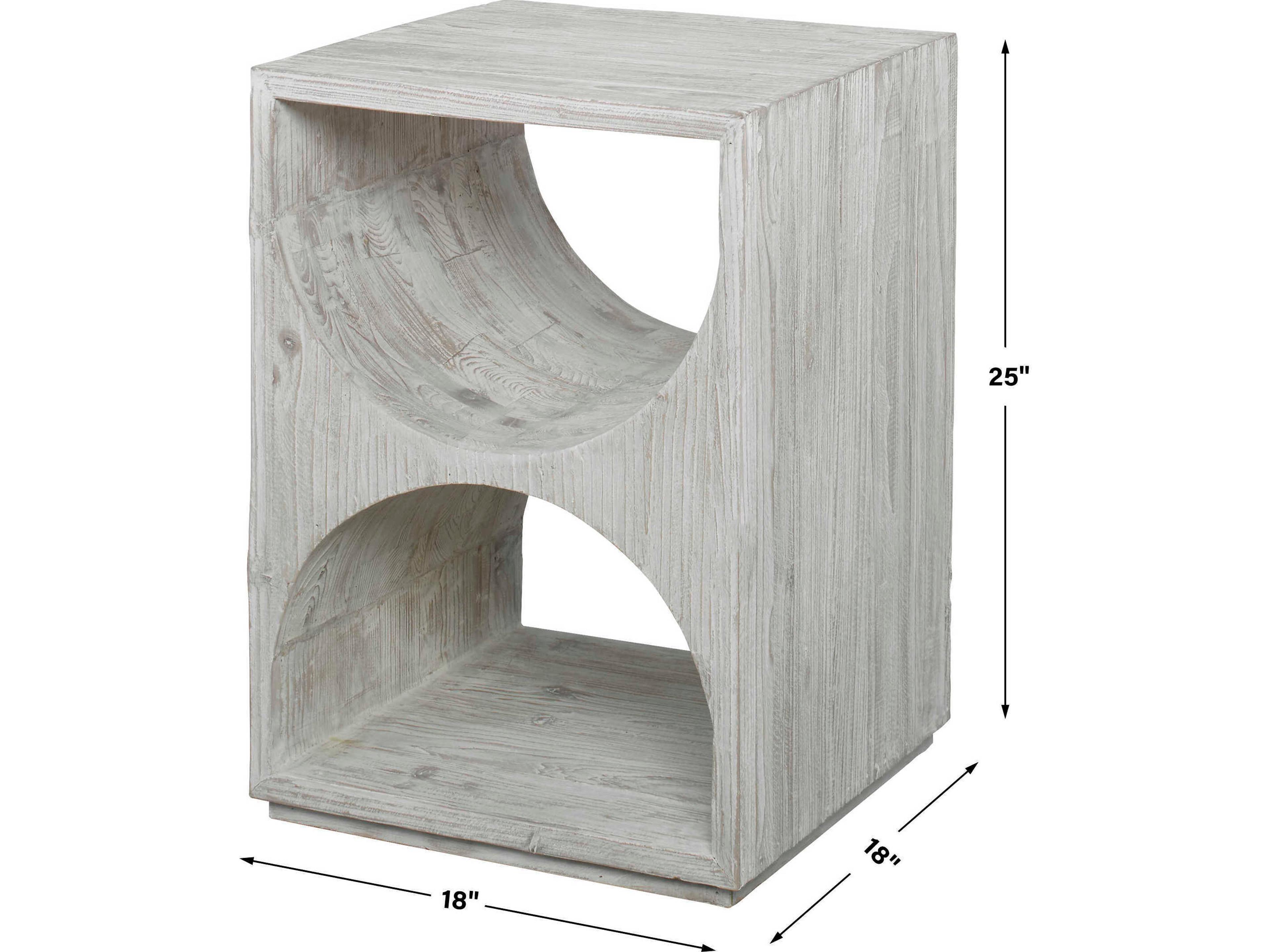 Uttermost Hans Square Wood Distressed Ivory End Table