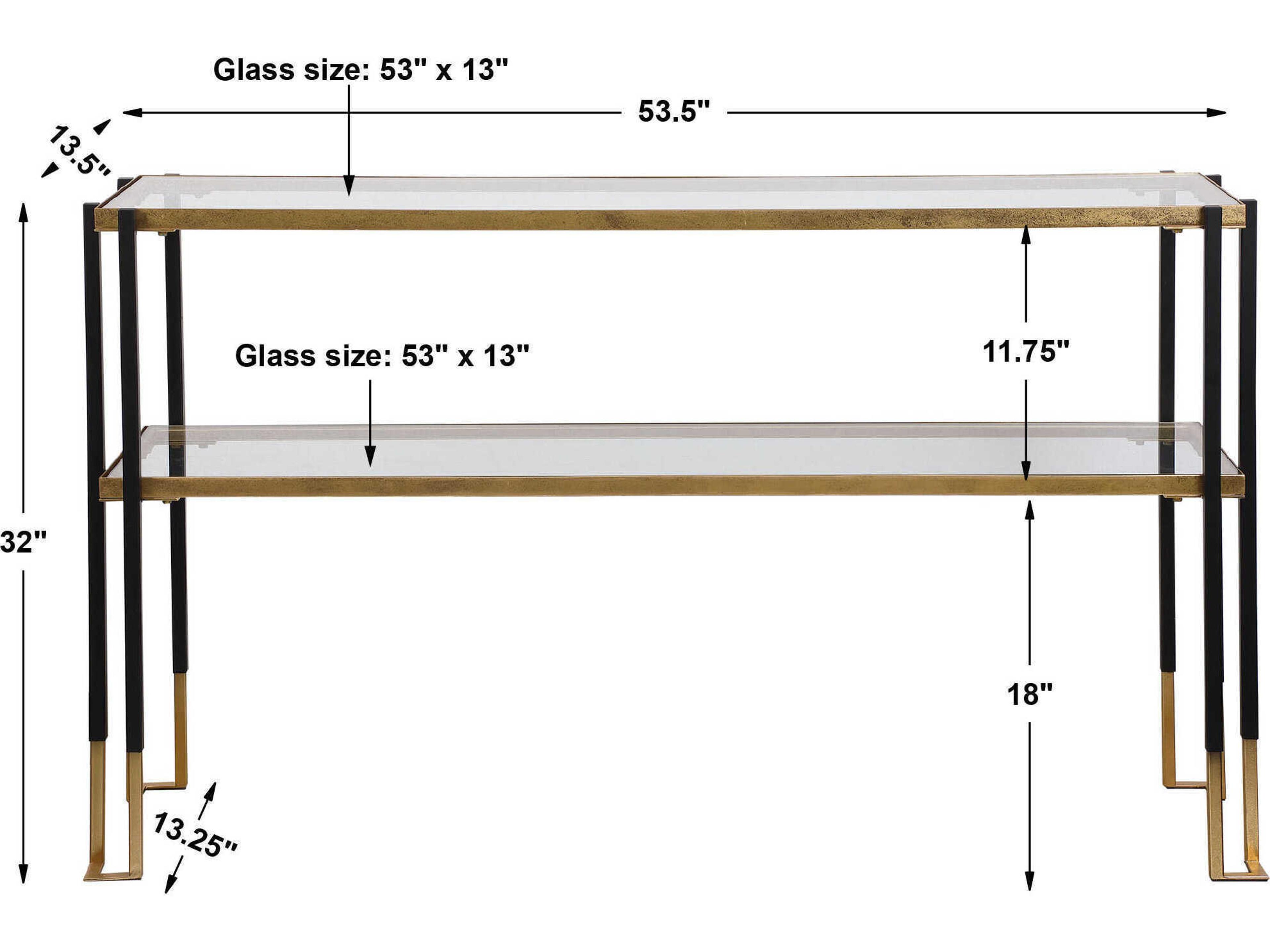 Uttermost Kentmore Modern Rectangular Glass Matte Black Brushed Gold Console Table