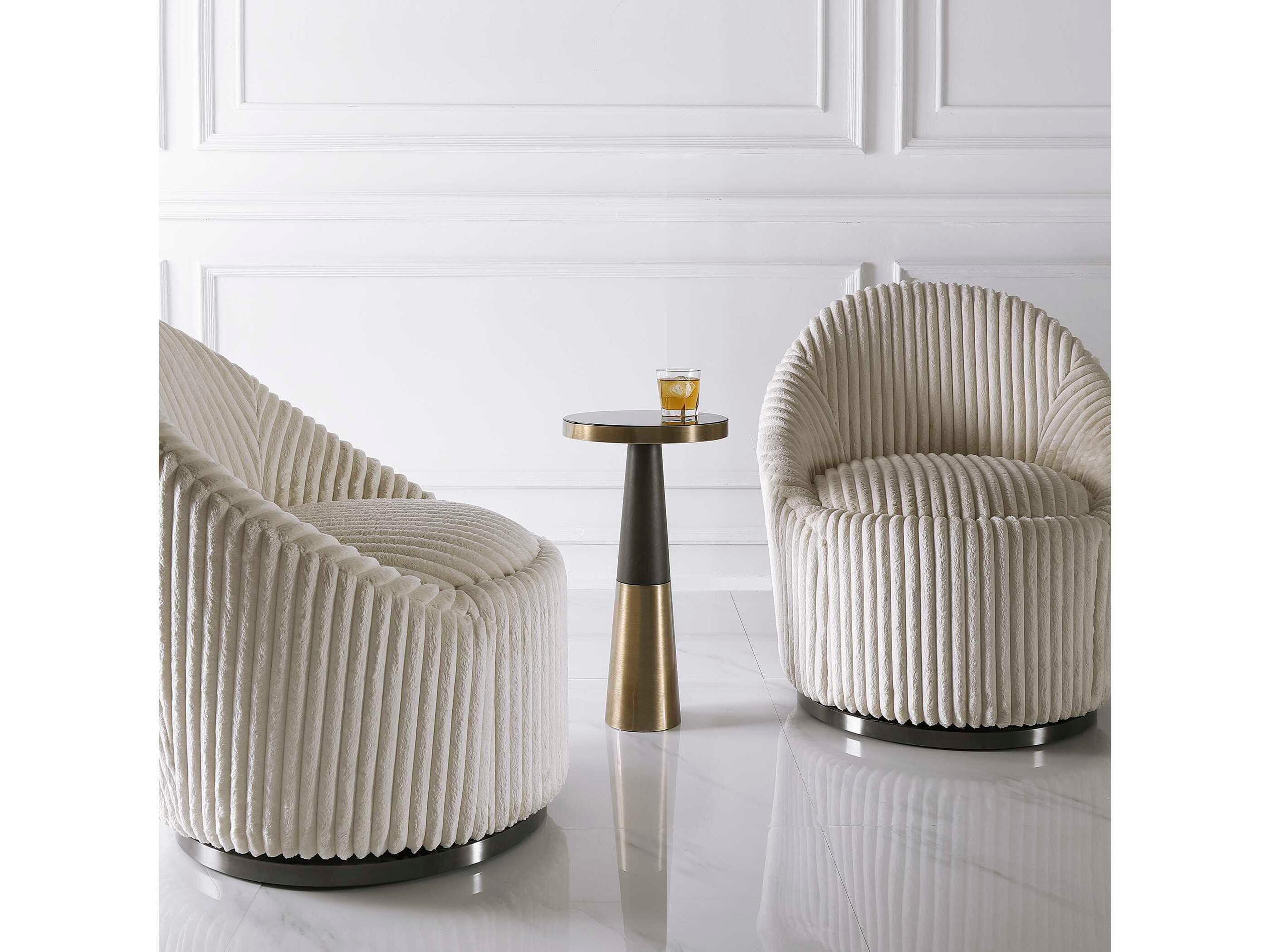 Fortier Contemporary Accent Table with Black Glass Top and Brass Details