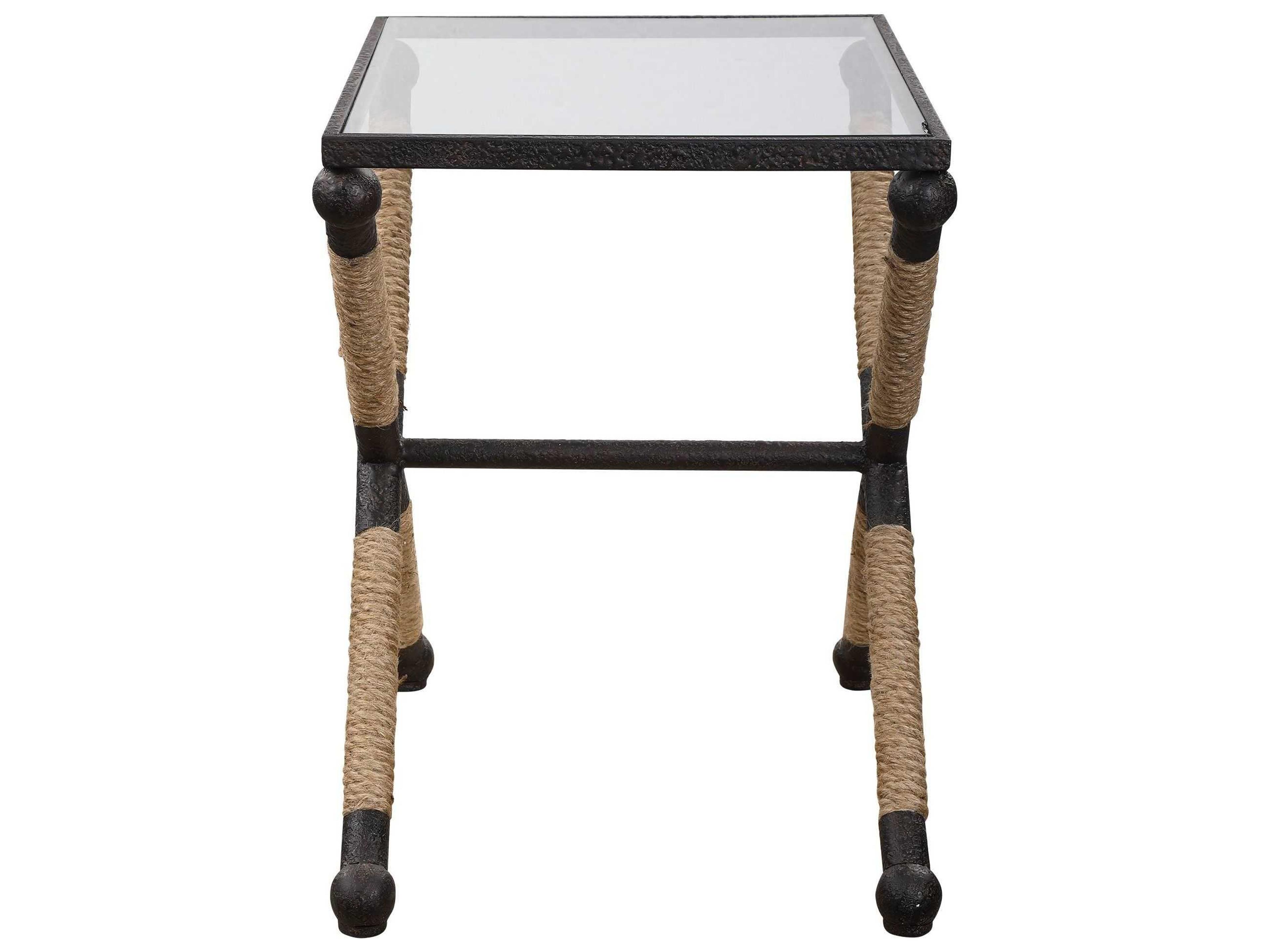 Uttermost Braddock Rectangular Glass Rustic Iron End Table