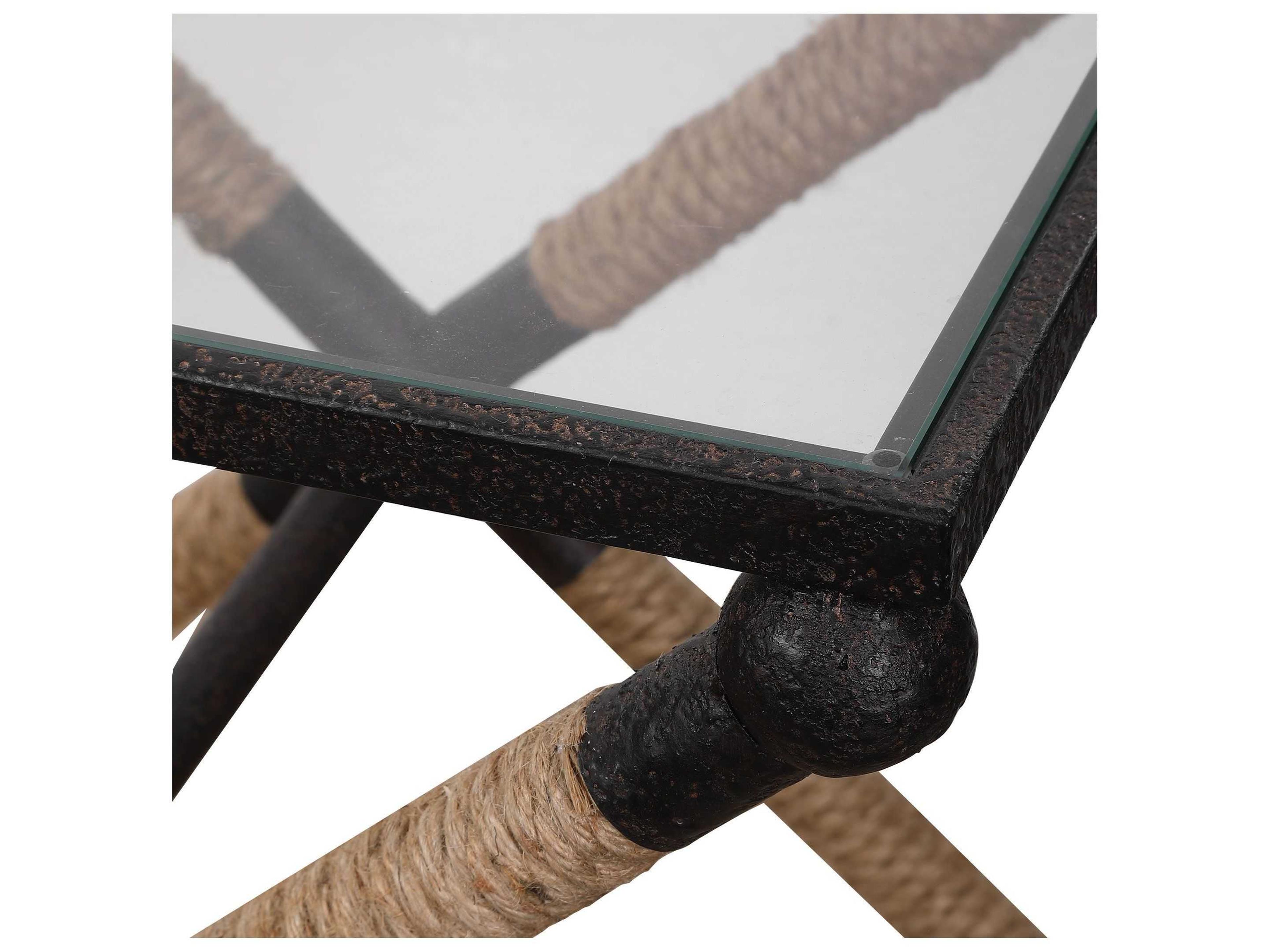 Uttermost Braddock Rectangular Glass Rustic Iron End Table