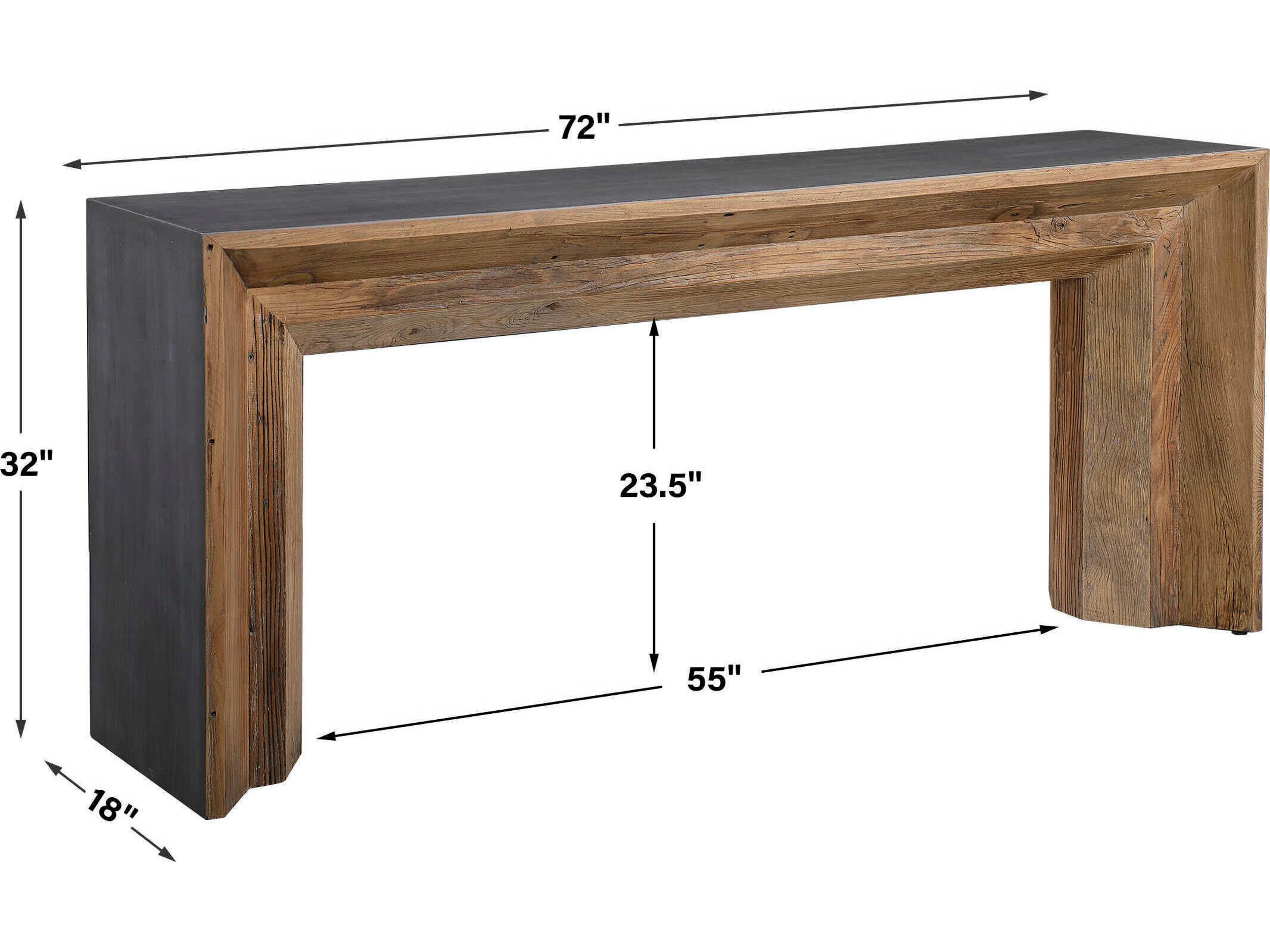 Uttermost Vail Reclaimed Wood Rectangular Concrete Natural Gray Console Table