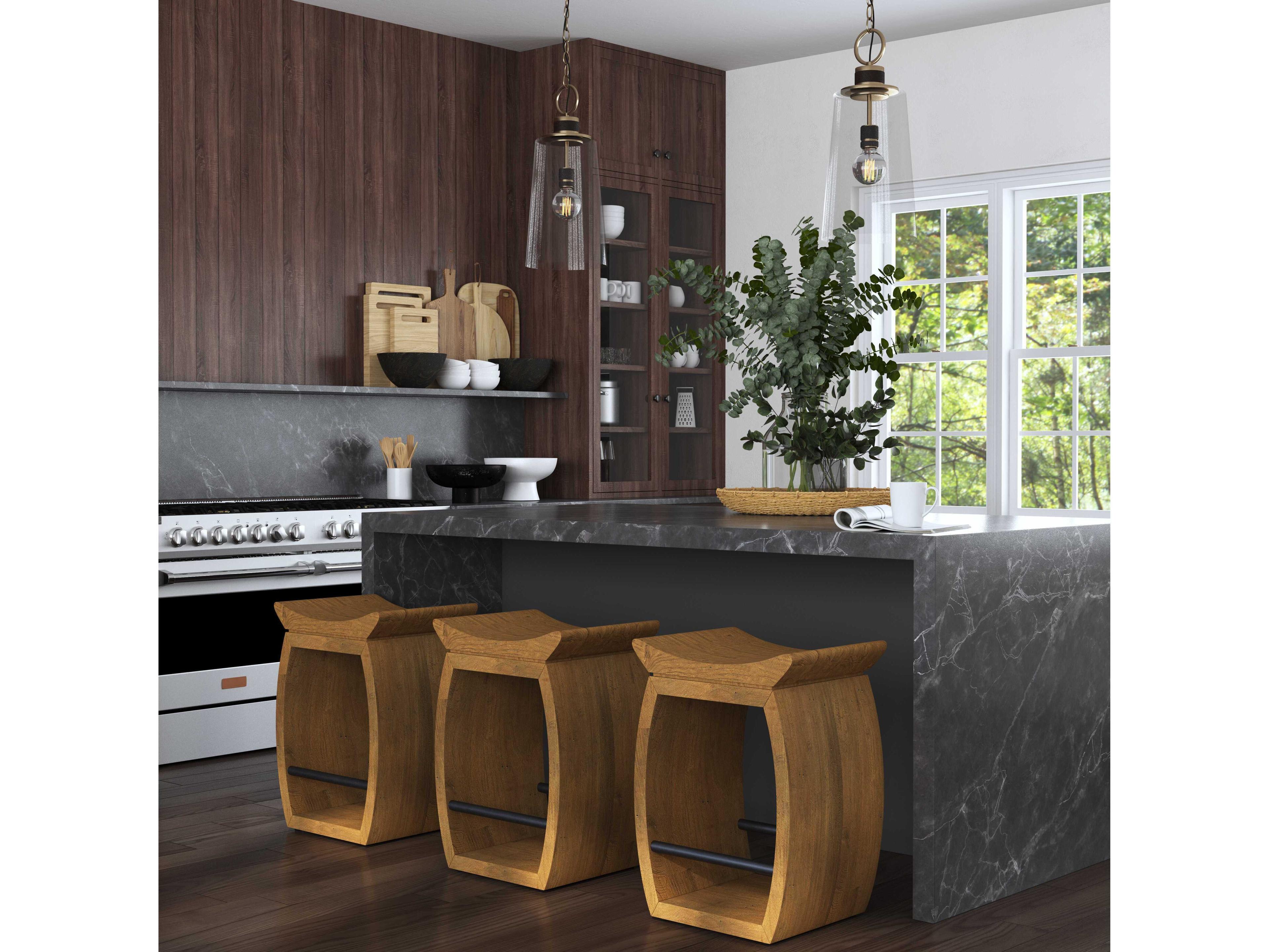 Connor Elm Wood Natural Dark Steel Counter Stool