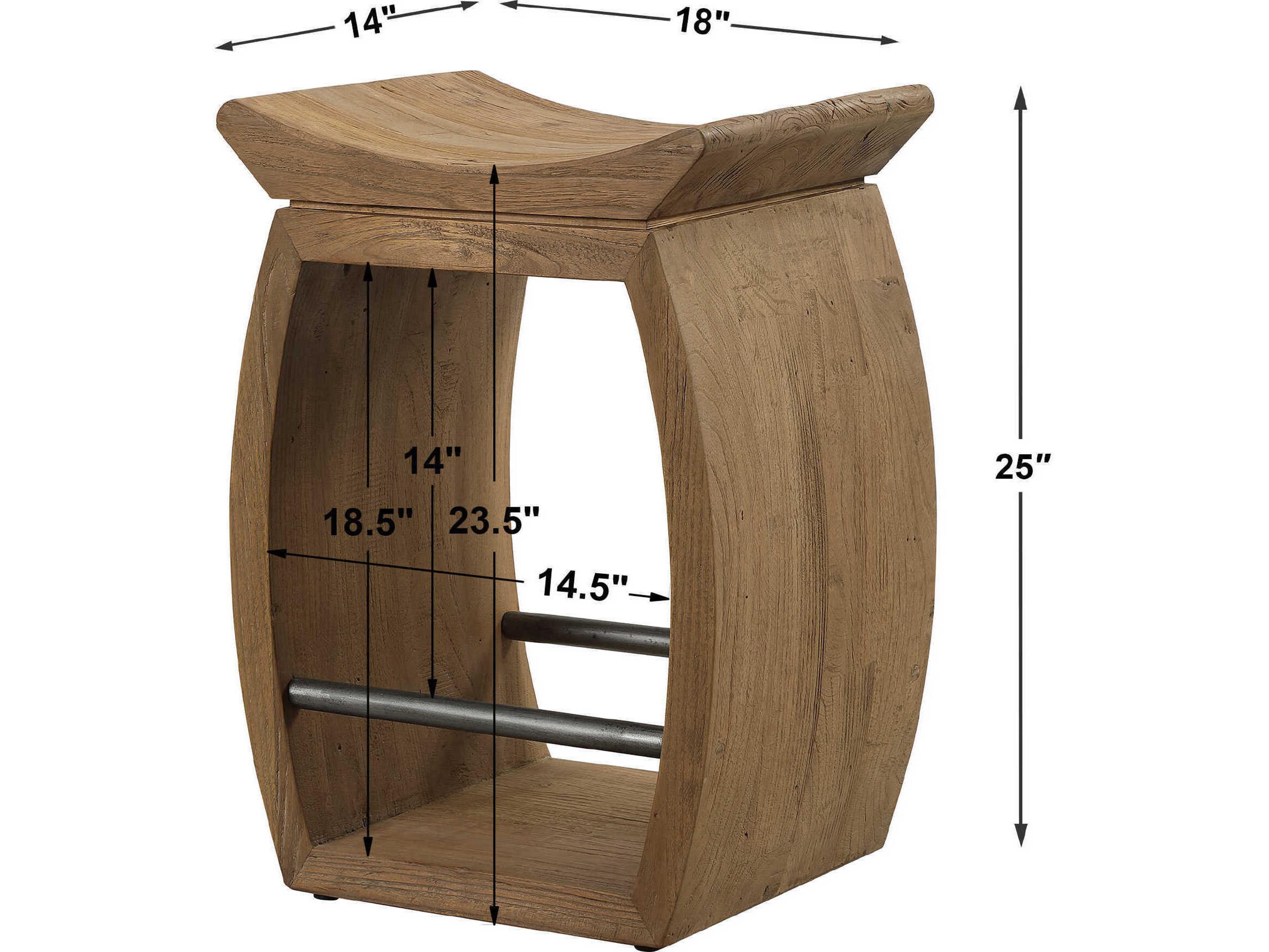 Uttermost Connor Elm Wood Natural Dark Steel Counter Stool