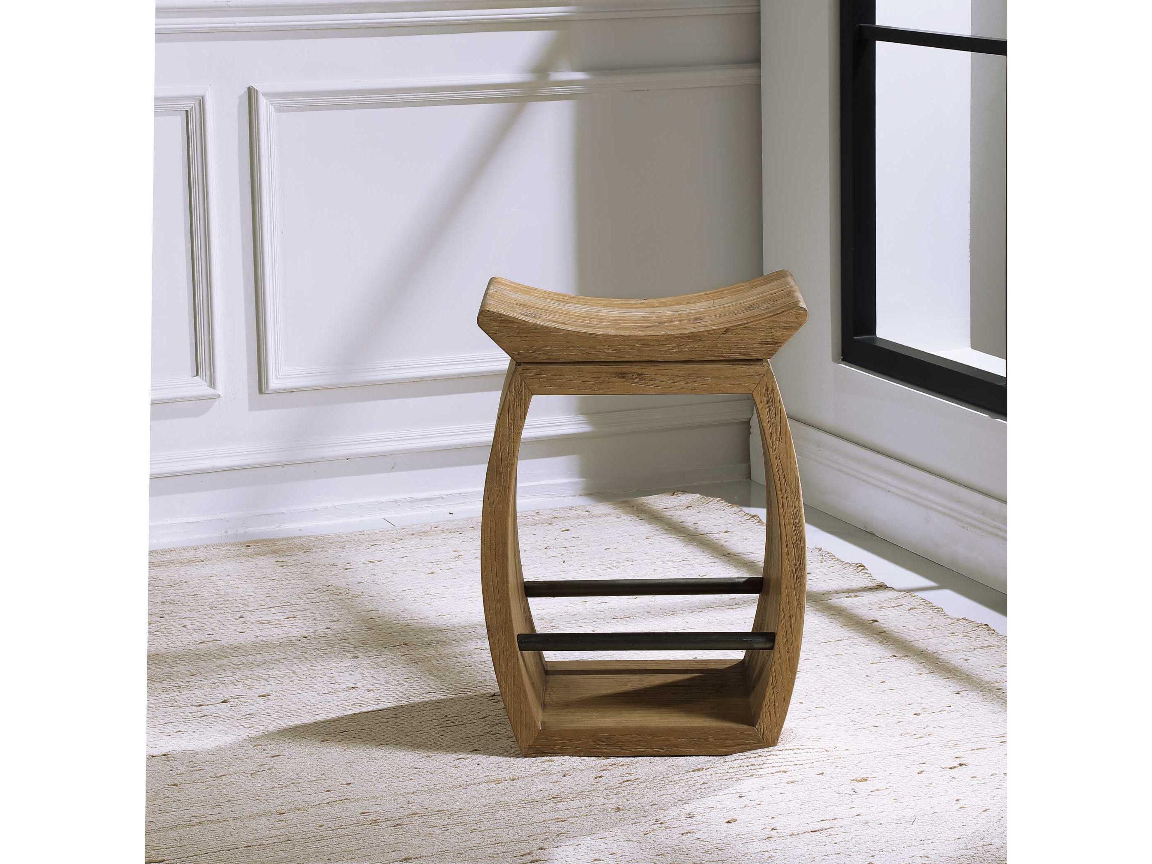 Uttermost Connor Elm Wood Natural Dark Steel Counter Stool