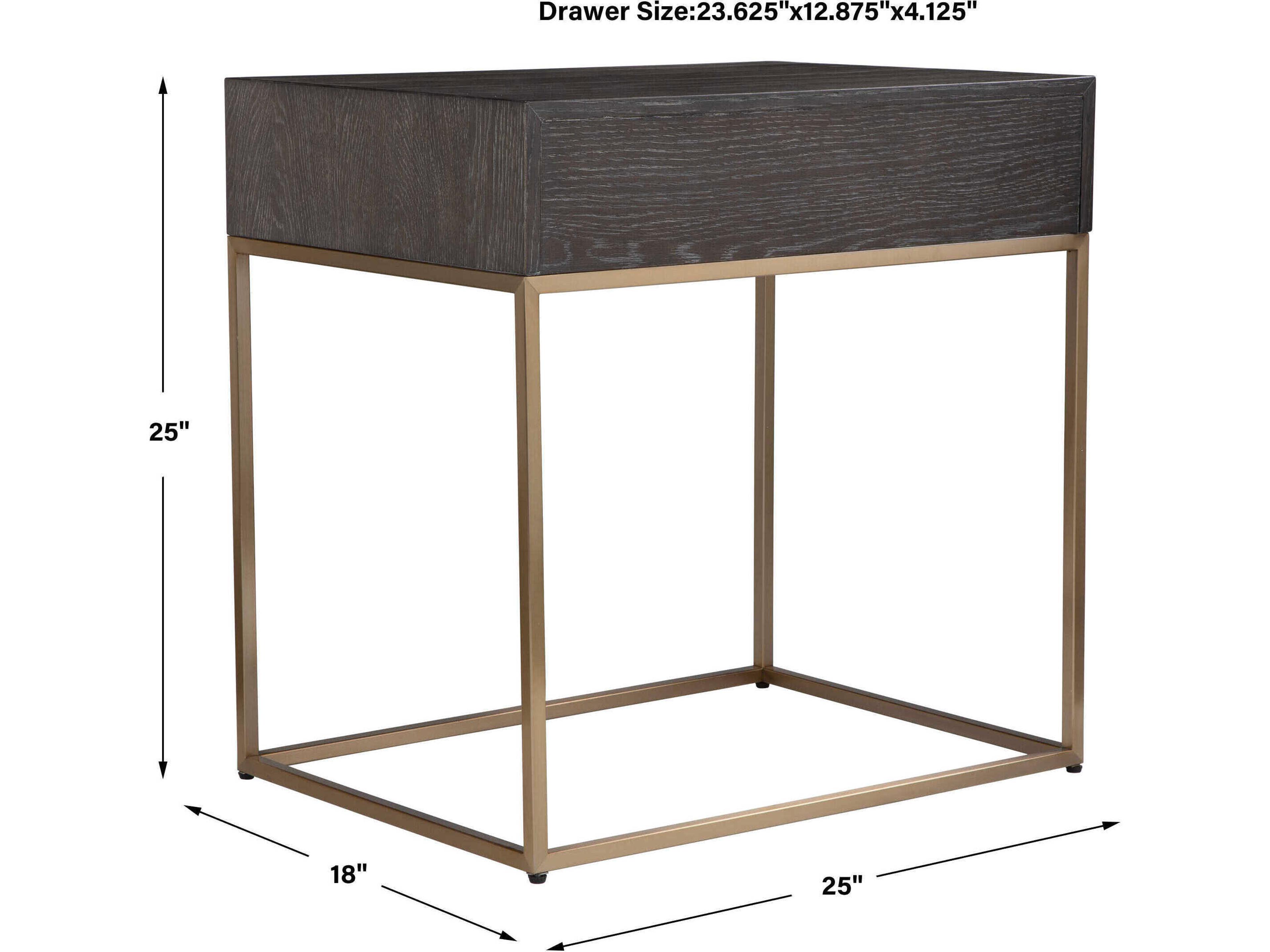 Uttermost Armistead Rectangular Wood Dark Walnut Brushed Brass End Table