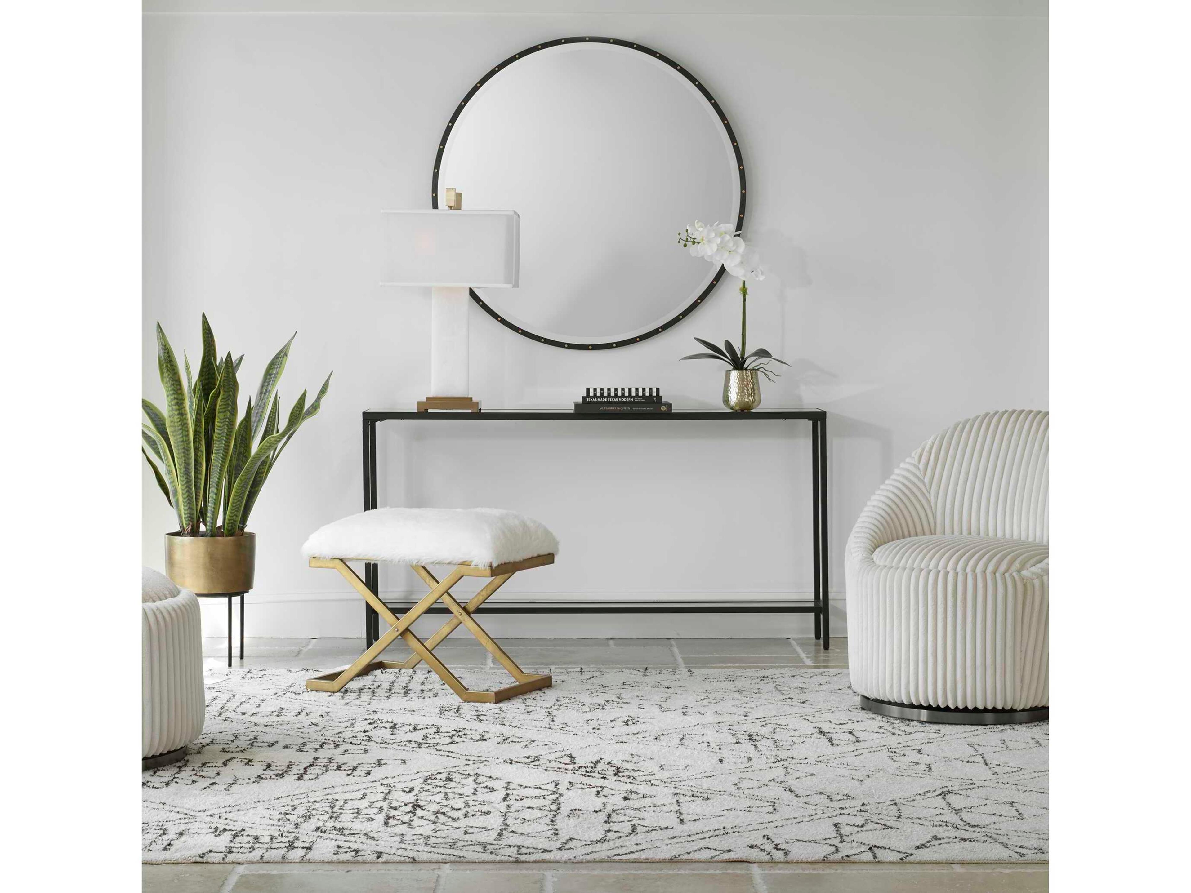 Hayley Black Console Table with Mirrored Top and Glass Shelf