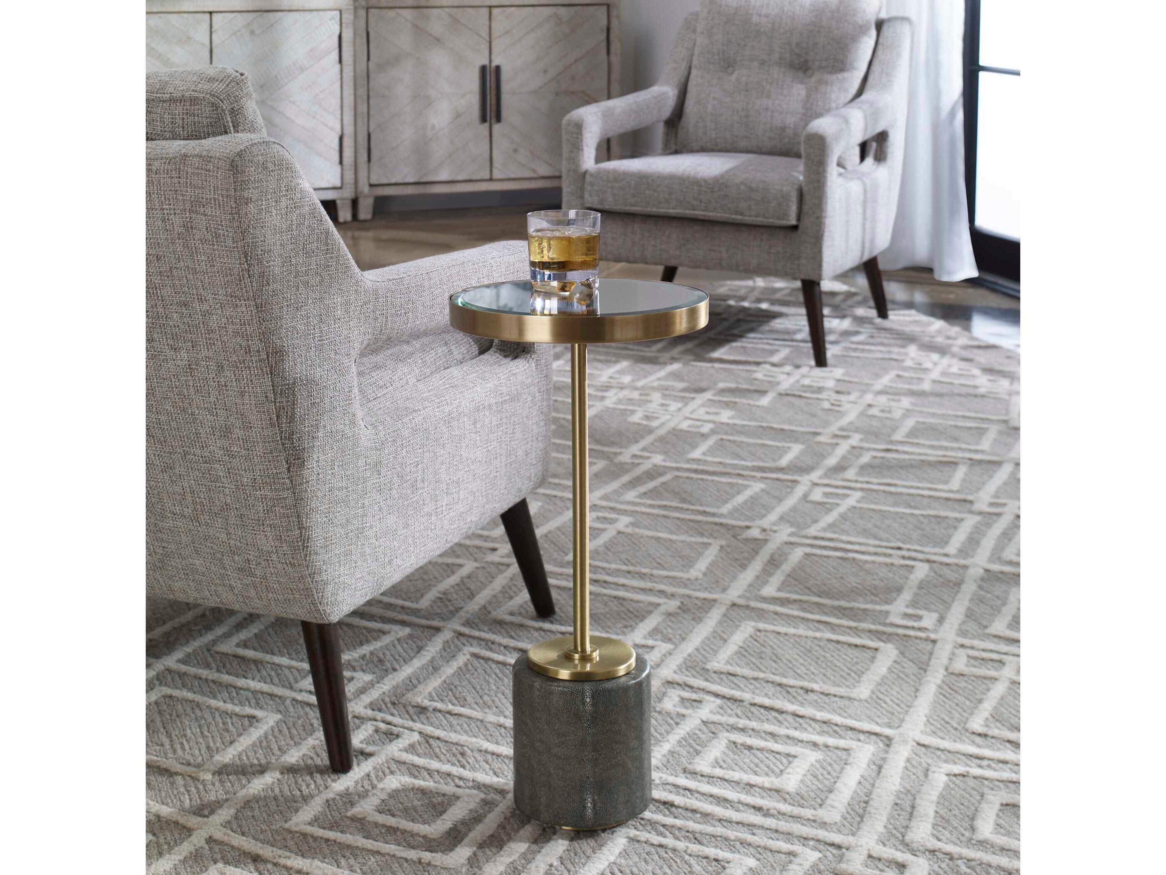 Laurier Round Mirror Brushed Brass End Table